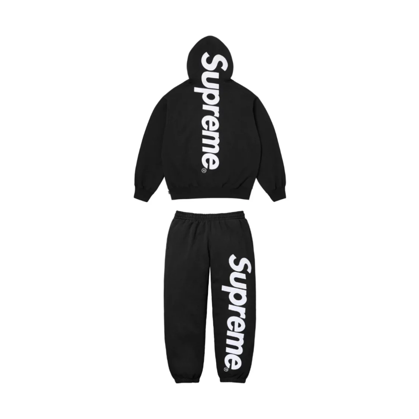 S Satin Applique Hooded Sweatshirt & Sweatpant Set Black