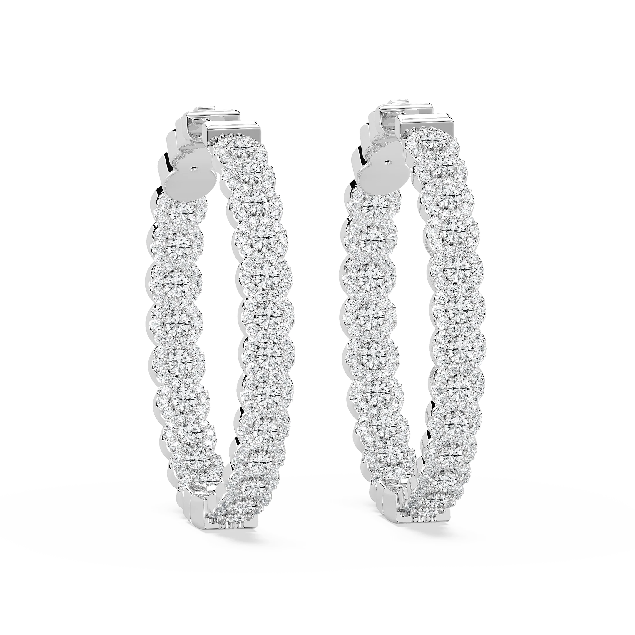 Round Lab Grown Diamond Pave Oval-Shaped Inside-Out Hoop Earrings