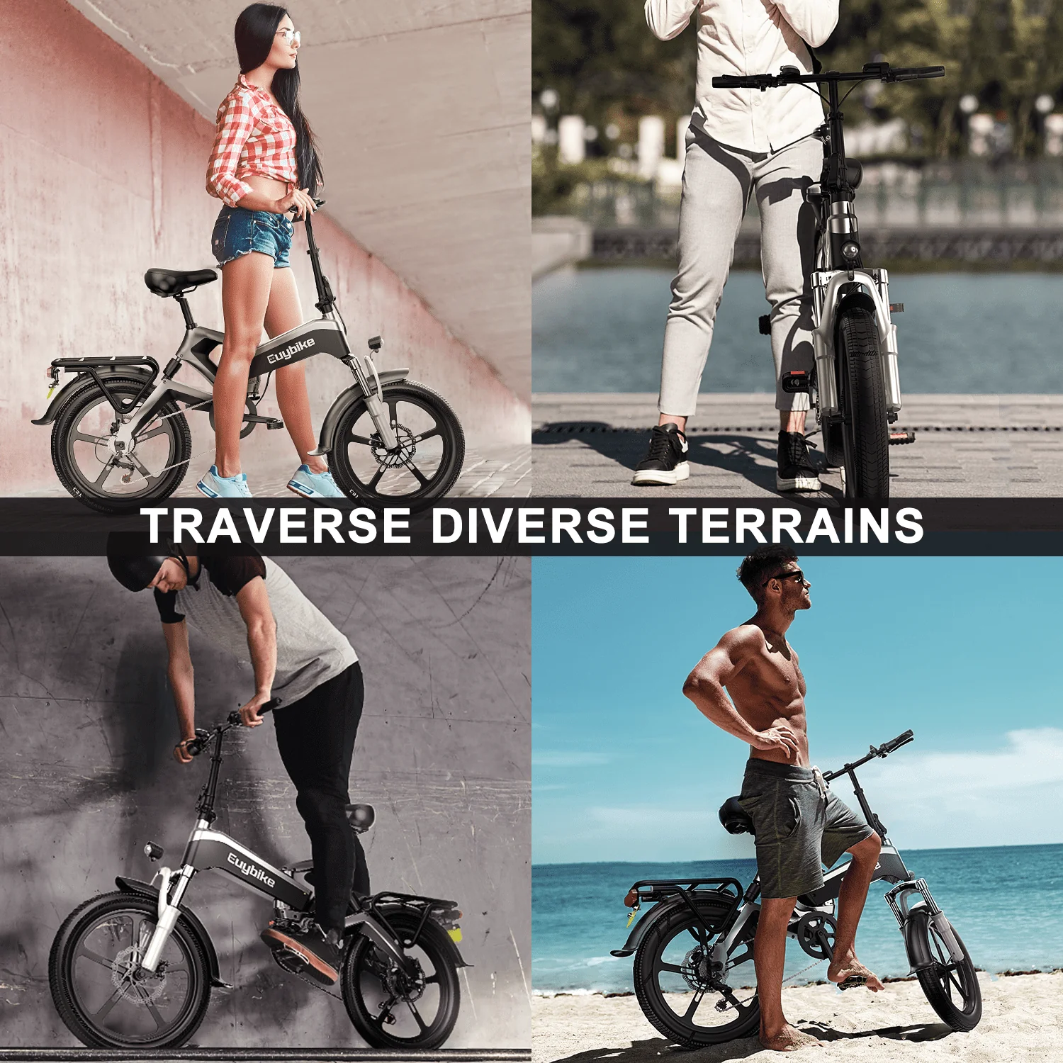 EUY 20in Folding Electric Bike, 500W, 48V 12.8Ah, Black
