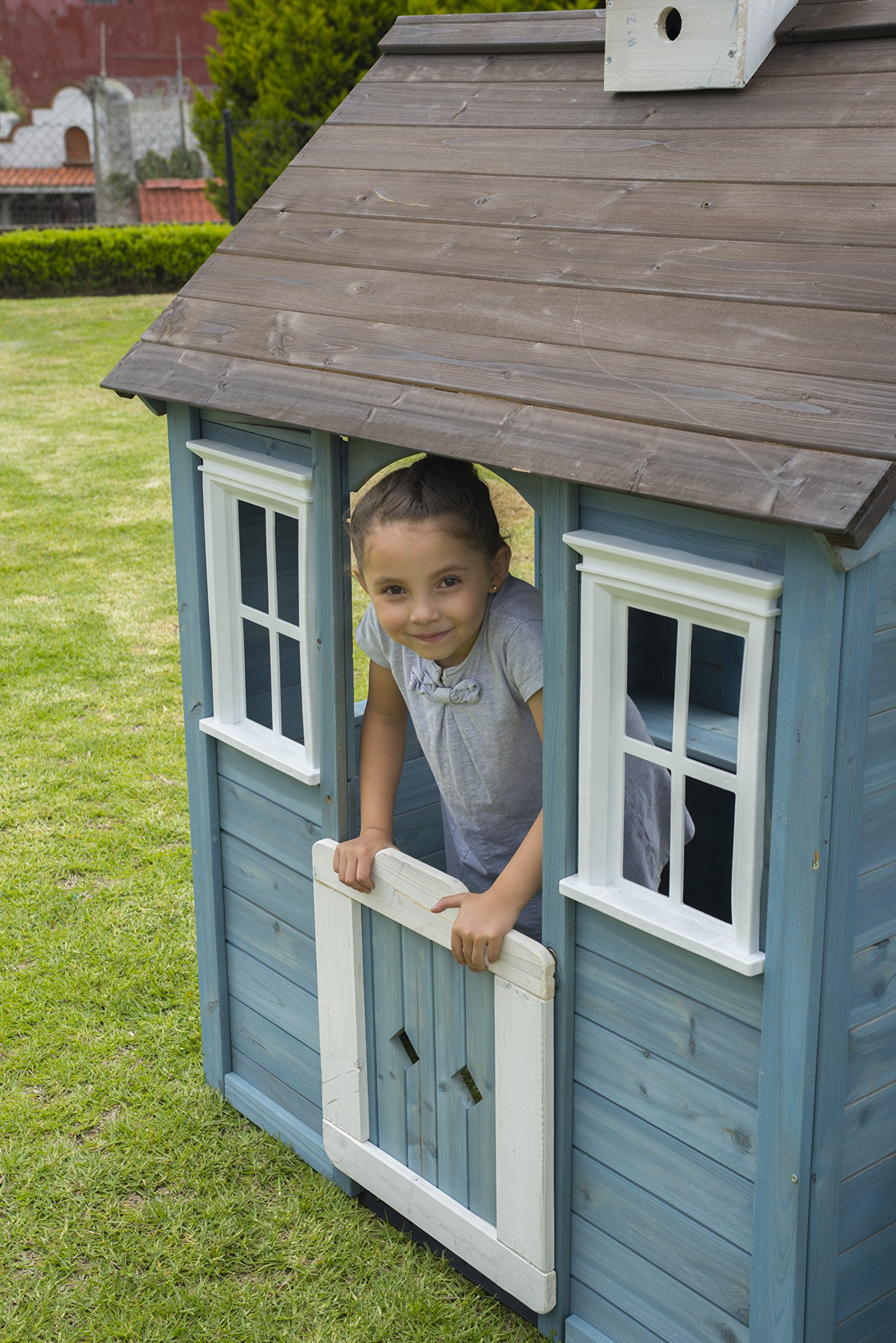 Wooden Playhouse with Bench, Blue