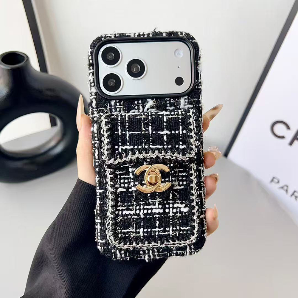 Chanel Style Tweed Quilted Card Holder Wallet Luxury Phone Case