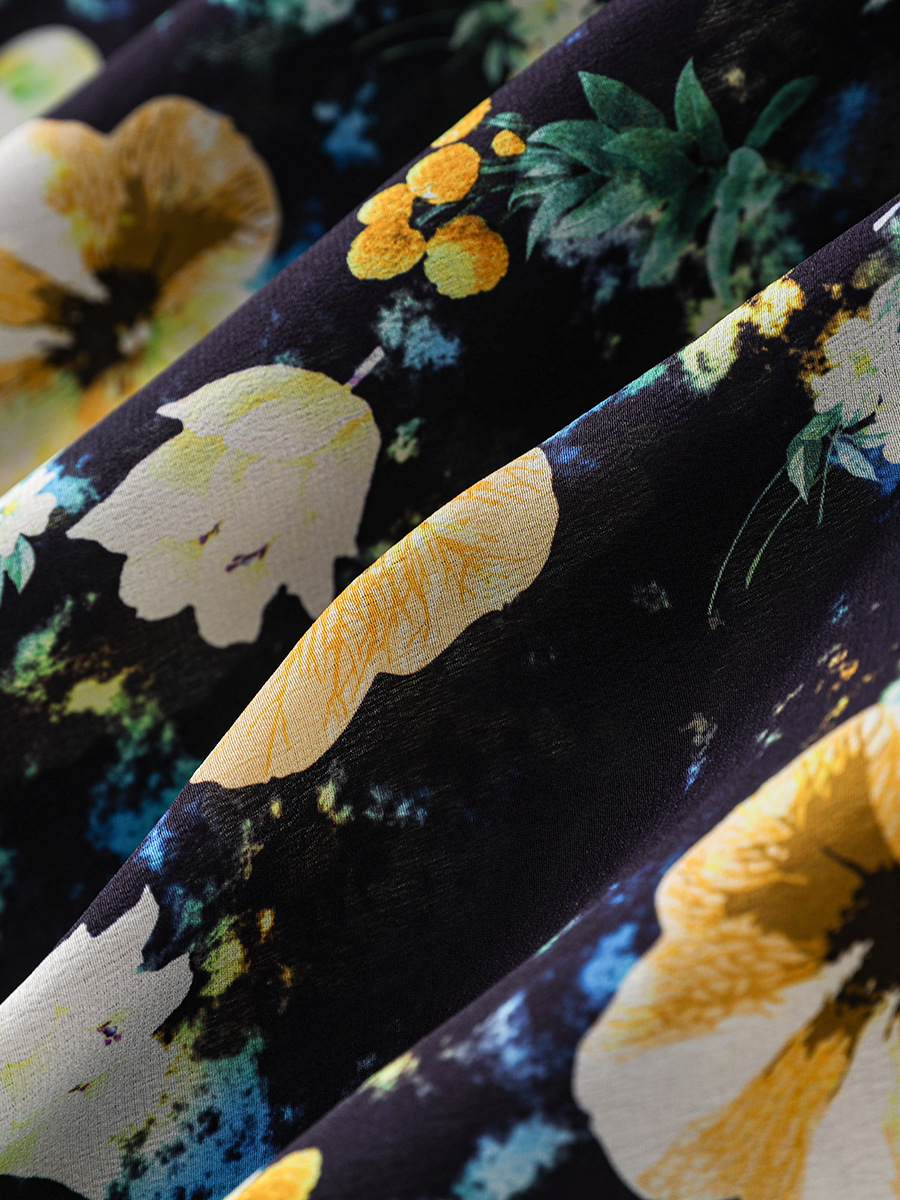 Elegant Silk Print Maxi Dress Beach Vacation Women's Floral A- Line Dress Short Sleeve V-Neck Midi Dress