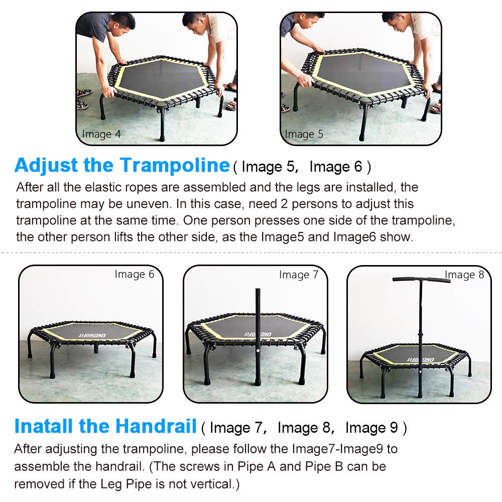 Silent Mini Fitness Trampoline with Adjustable Handle Bar