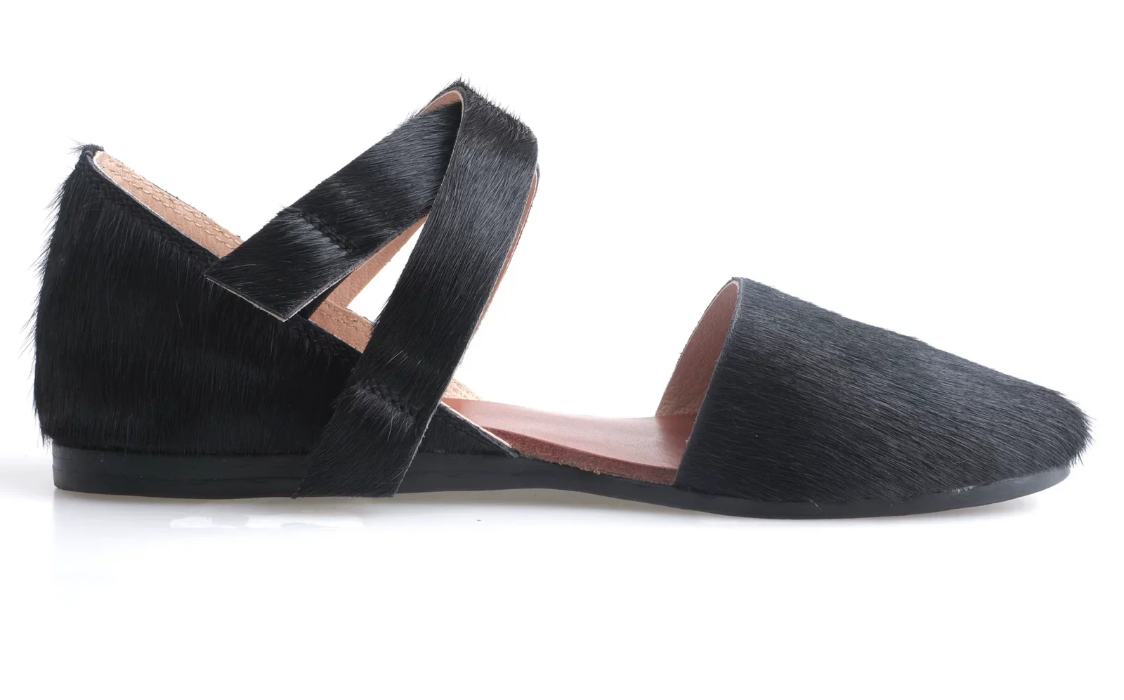 Horsehair red criss-cross strap flat leather sandals