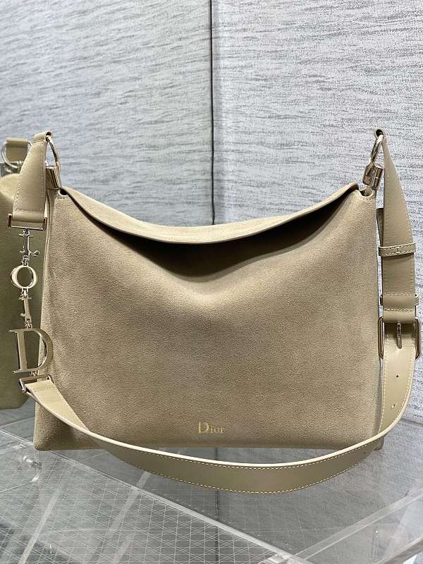 Dior Hobo Bag Medium Taupe And Ivory Suede