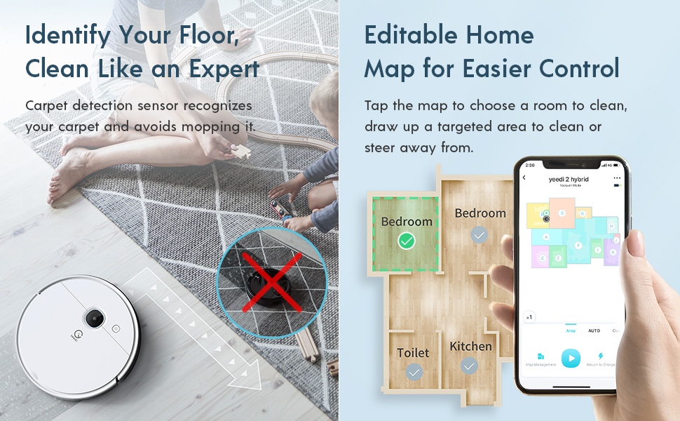 yeedi 3000Pa robot vacuum cleaner disposal station, app alexa google home compatible
