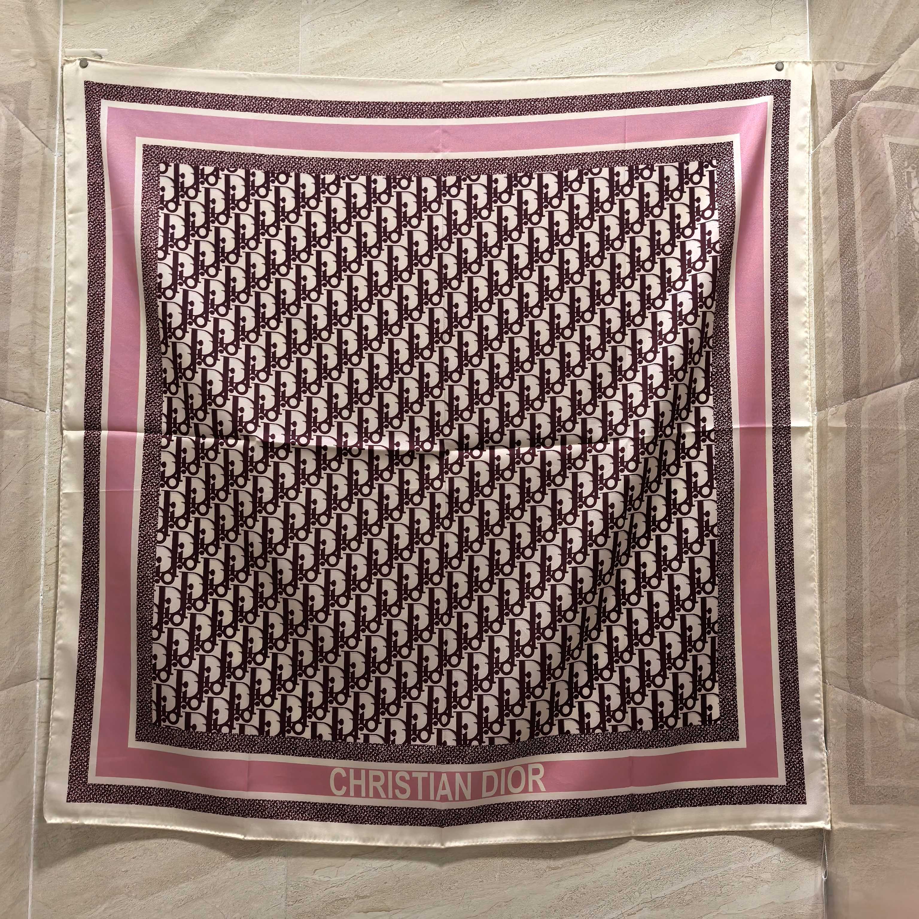 Dior Oblique Silk Square Scarf Pink and Navy 90 x 90 cm product images