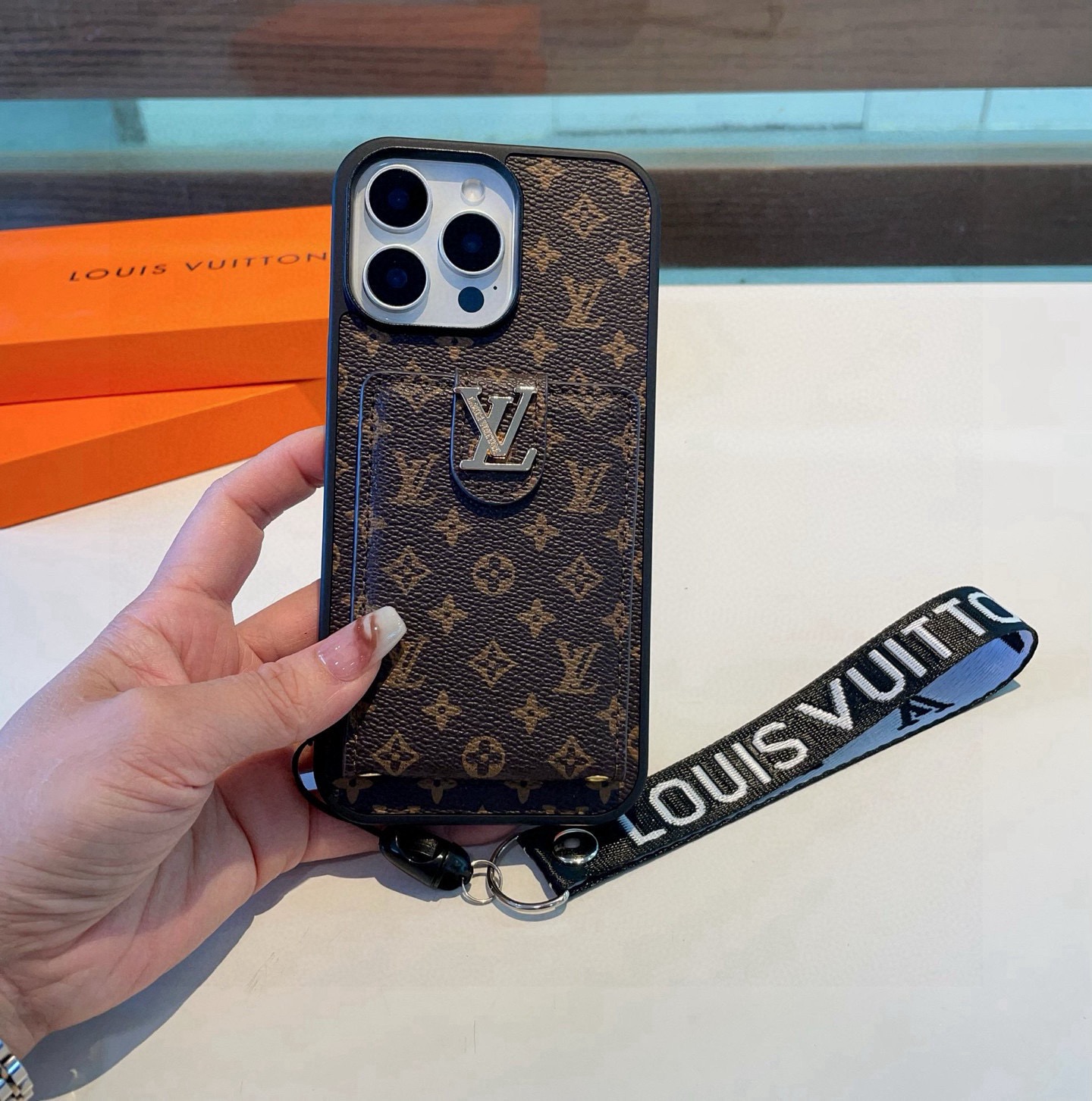 LV Classic Monogram Full Coverage Case - Top & Bottom Card Slots + Lanyard