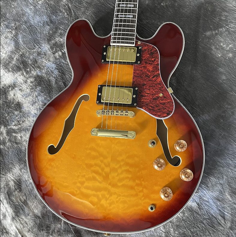 Custom ES339 Electric Guitar Sunburst Quilted Maple Top Mahogany Body HH Pickup
