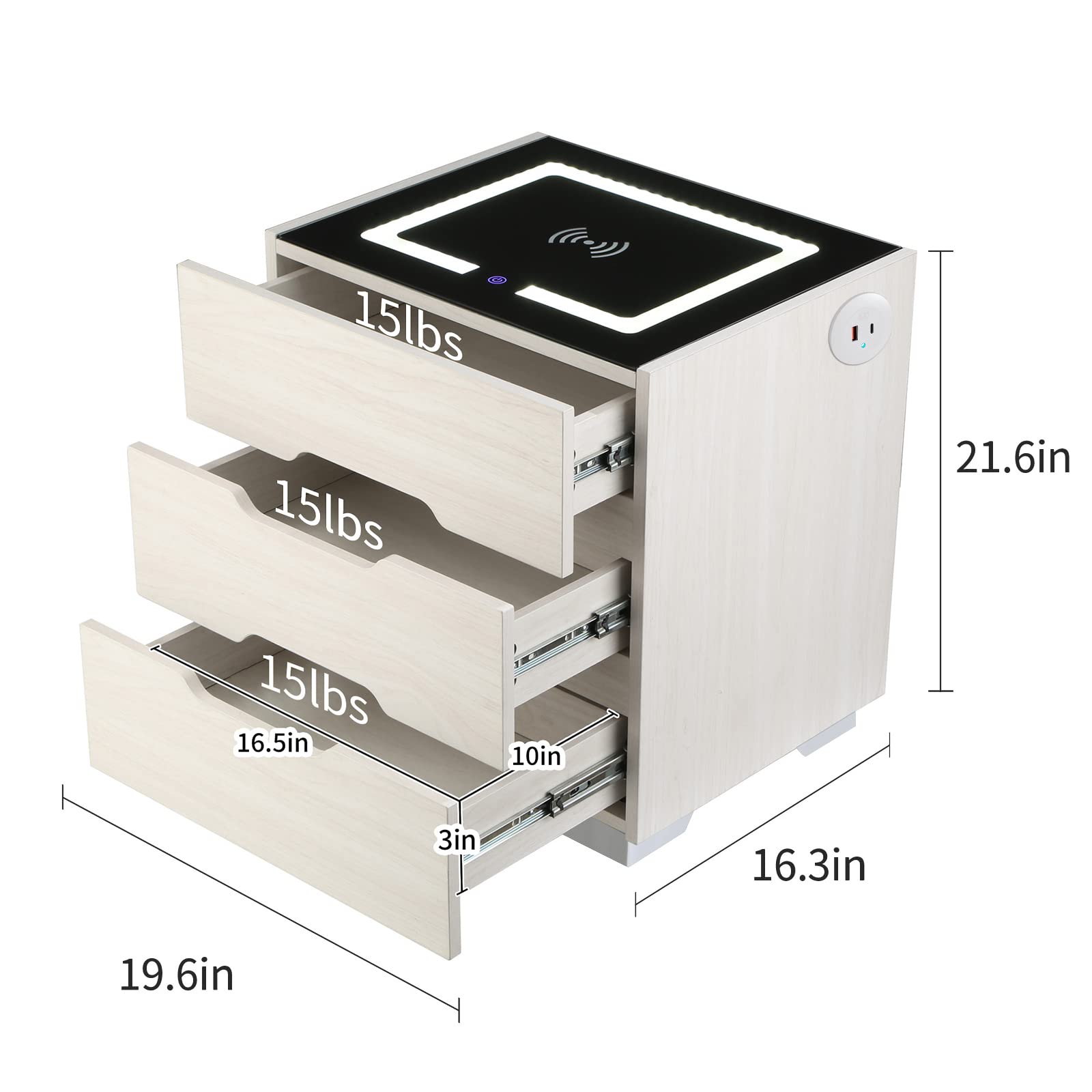 Nightstands Wireless Charging Station and LED Lights