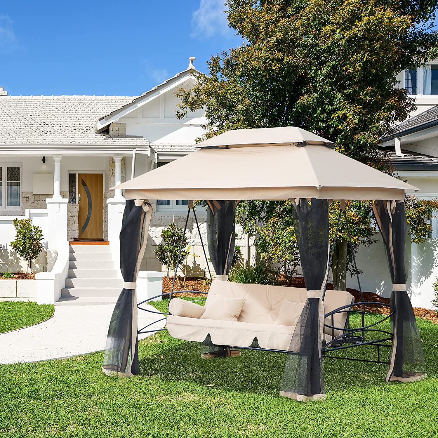 Gazebo Sofa Bed Swing Set Terrace + Cushions