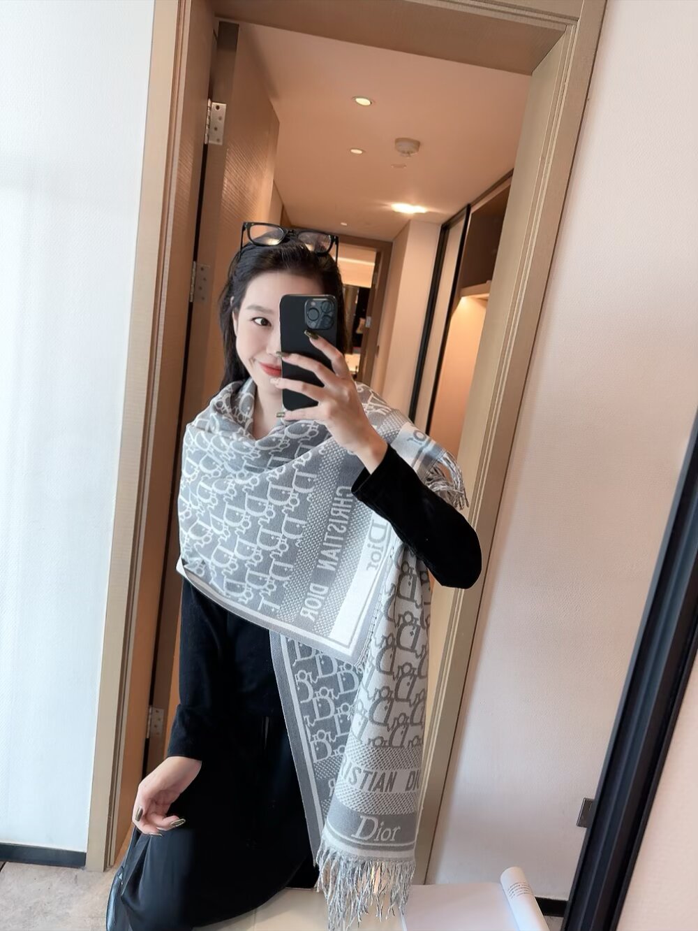Dior Oblique Cashmere Shawl Grey and Beige product images