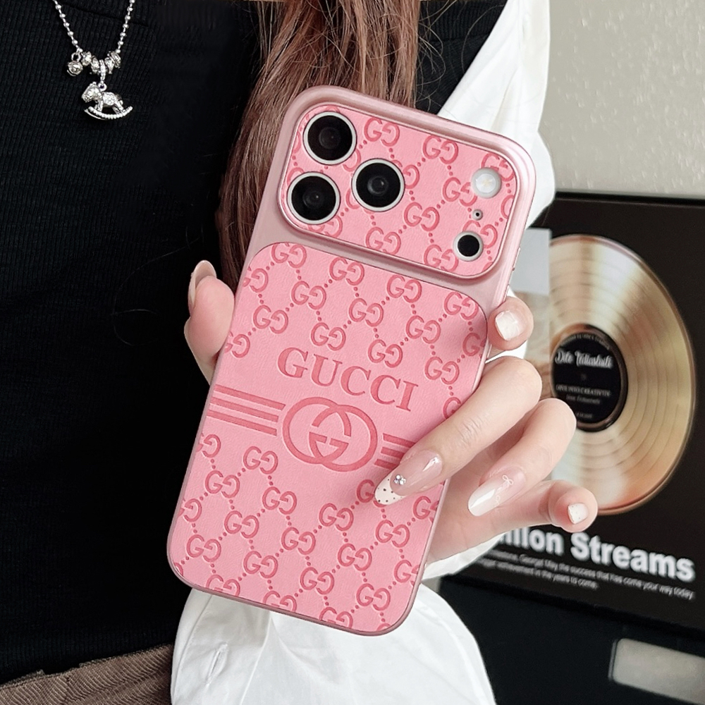 Gucci Embossed GG Monogram Electroplated Frame Premium Leather Luxury Phone Case