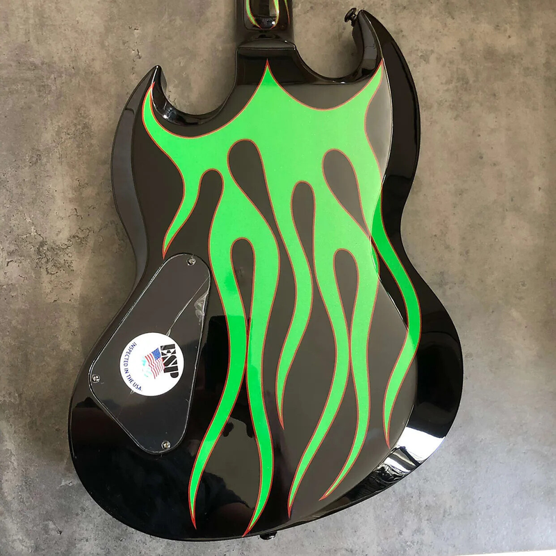 LTDMetallic James Hetfield Grynch Signature Green Flame Black SG Electric Guitar