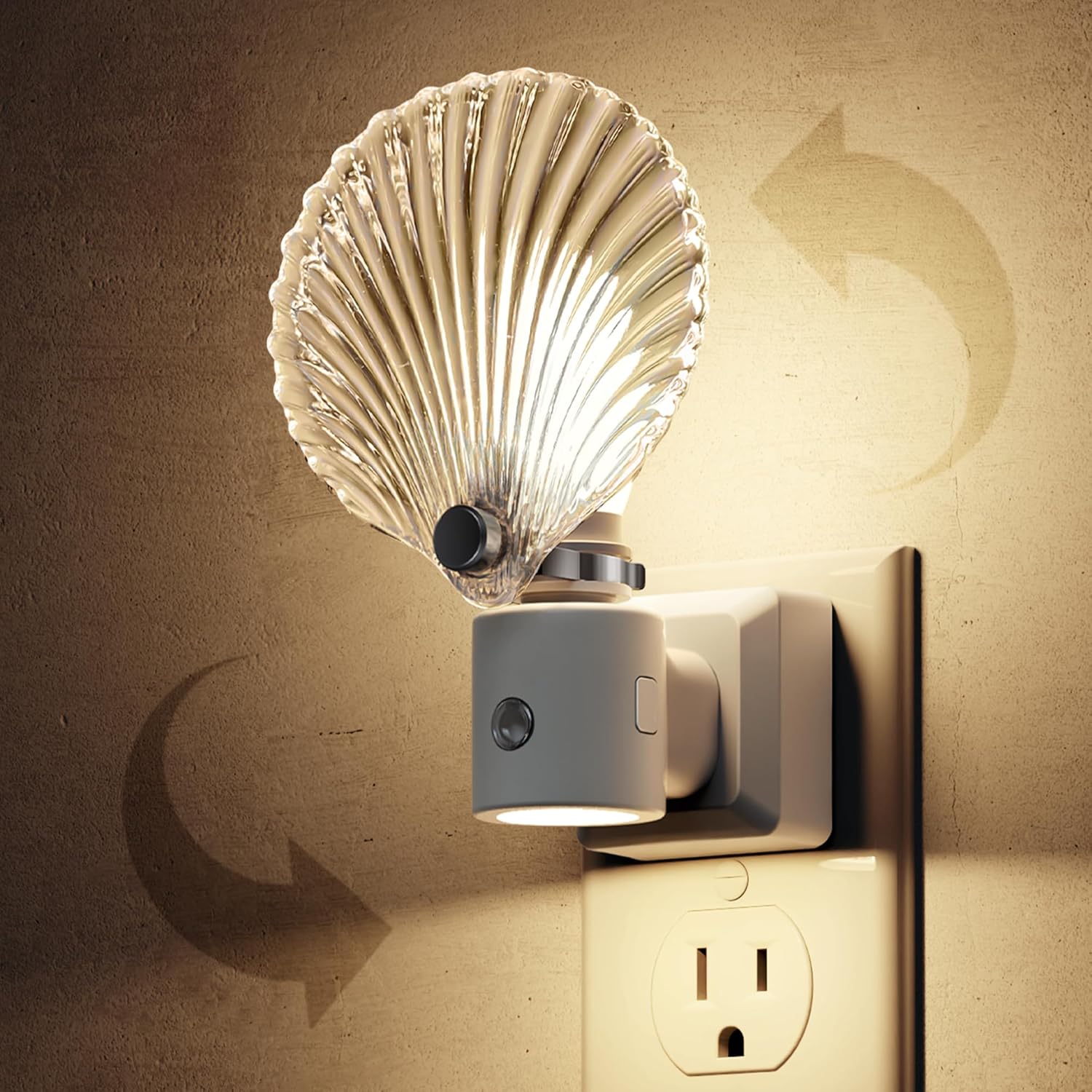 [2 Pack] Night Lights Plug into Wall, Shell Style Glass Nightlight Rotating