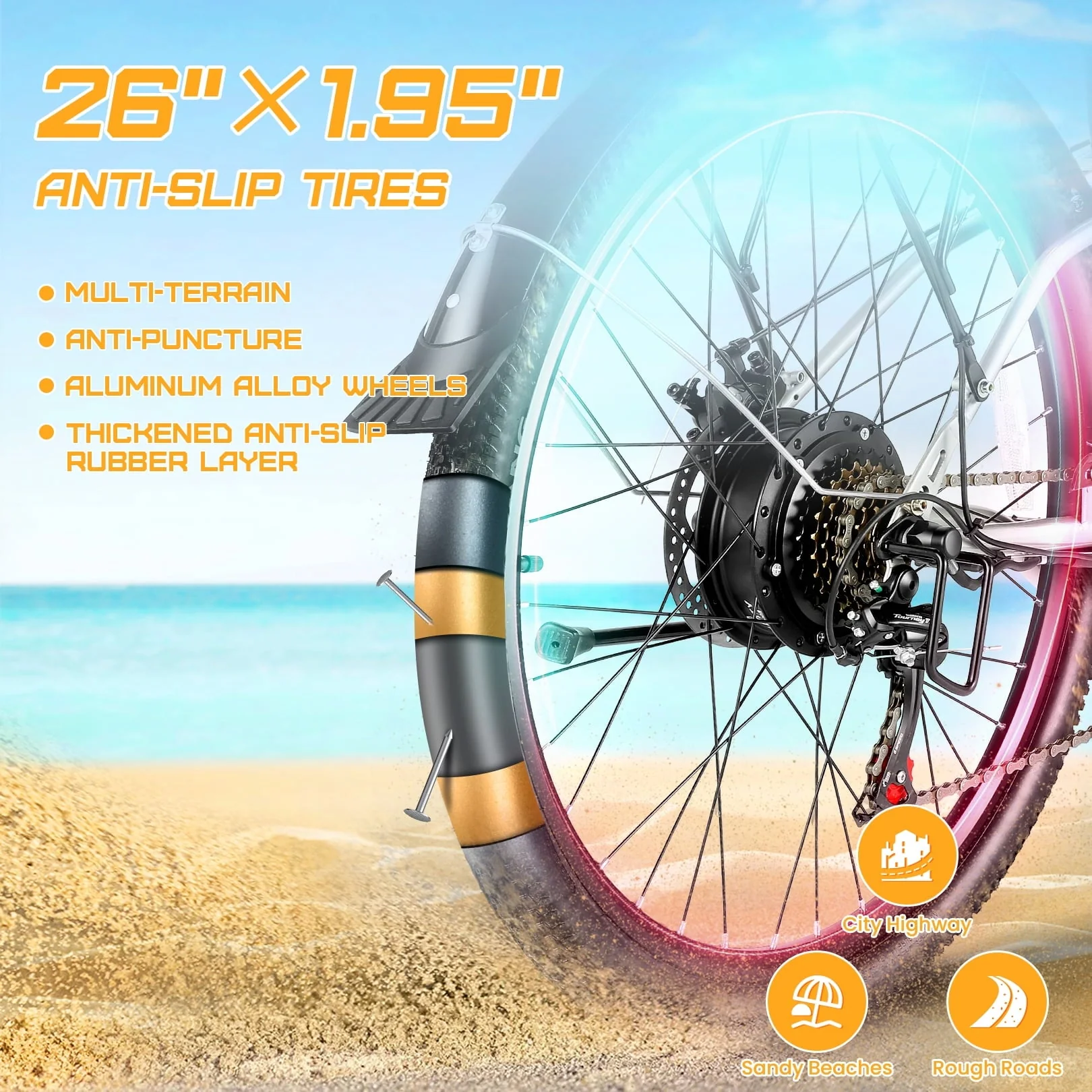 Gocio 26in Electric Hybrid Bike, 500W, 48V 7.8Ah