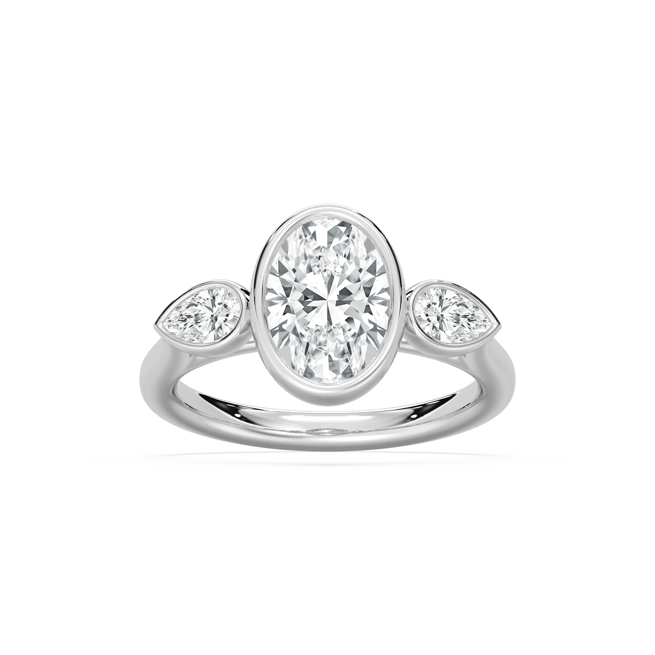 Nova 2 ½ ctw Oval Lab Grown Diamond Bezel Set Three Stone Engagement Ring