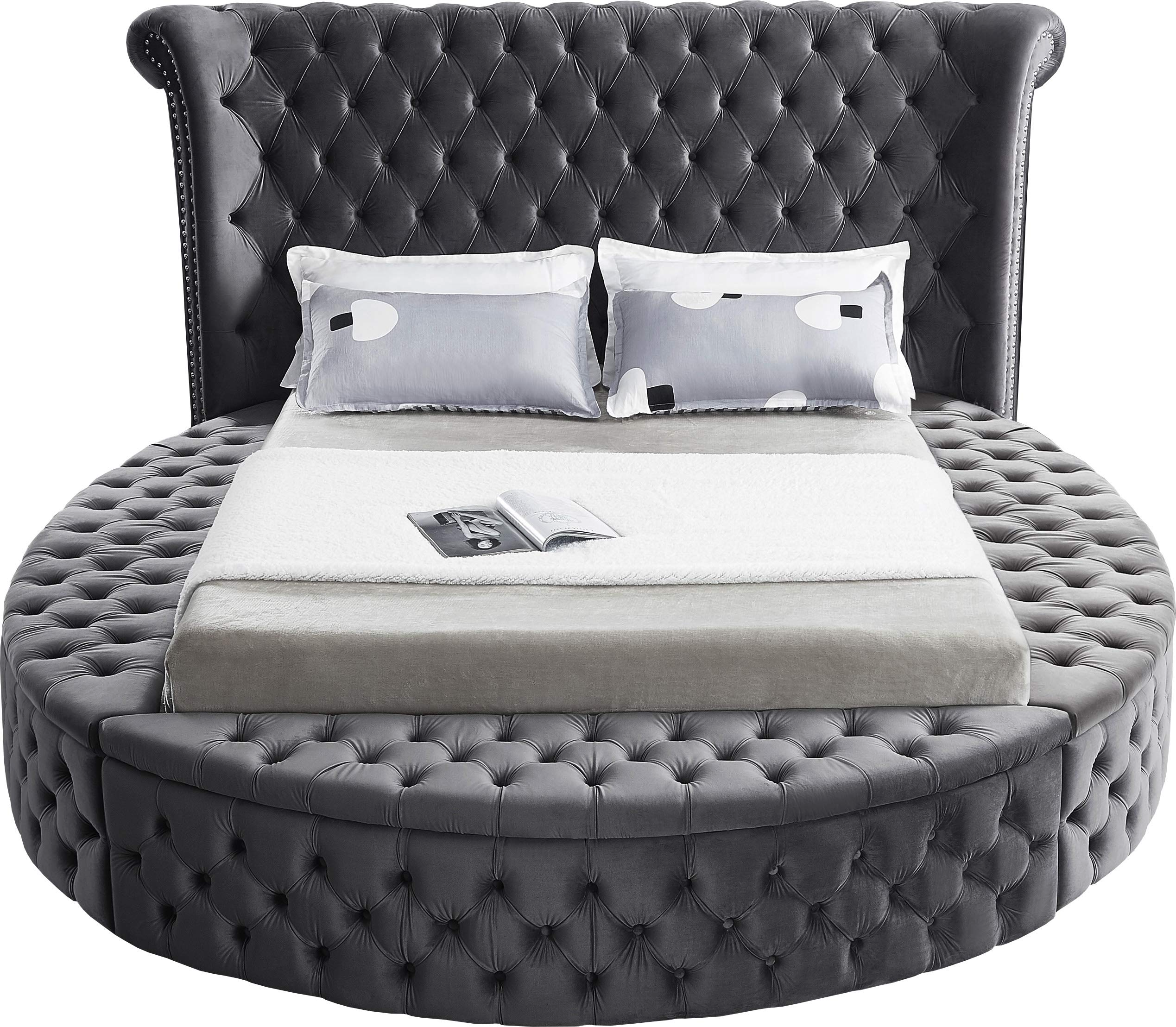 Contemporary Round Shaped Velvet Upholstered Bed with Deep