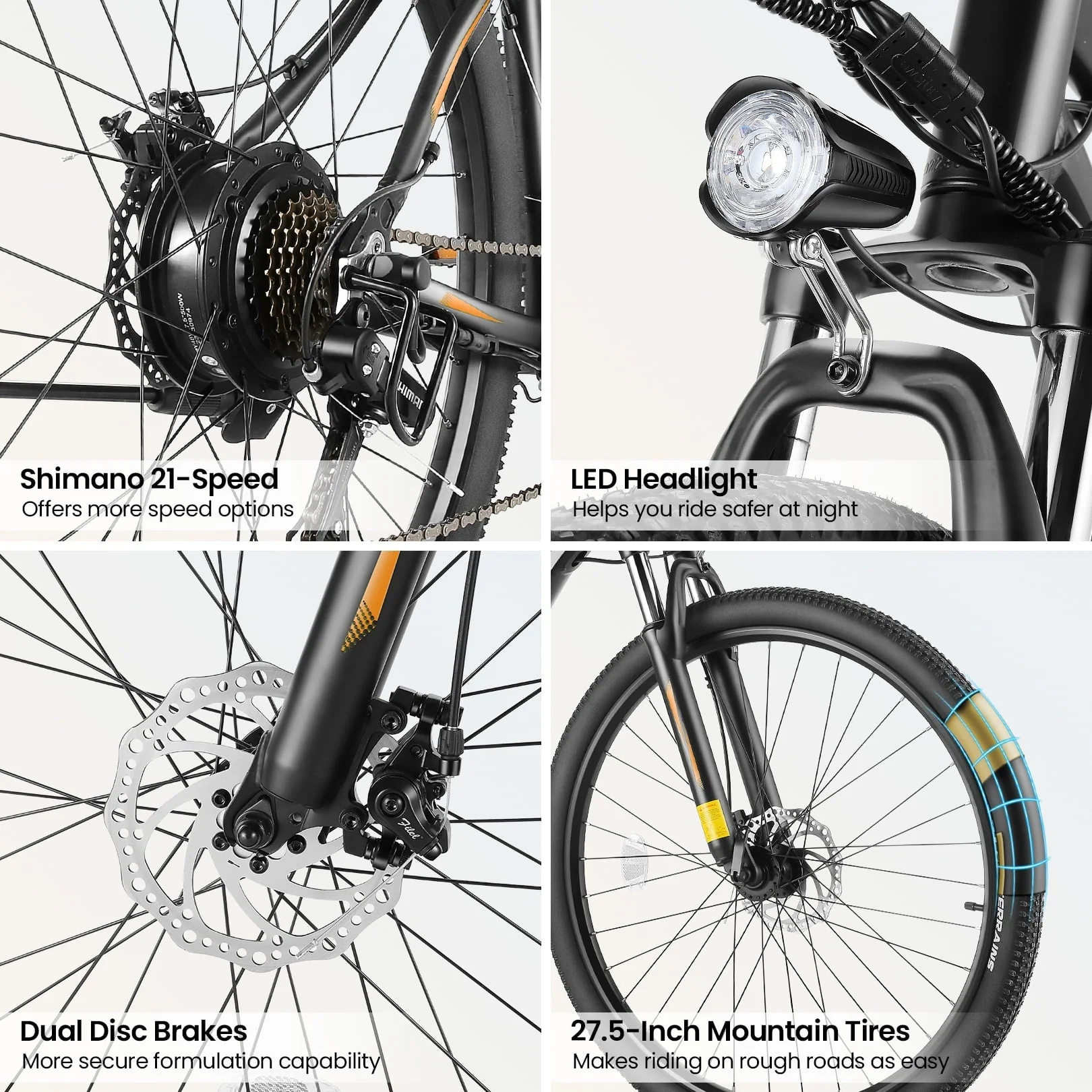 VIBESPARK 27.5in Electric Mountain Bike, 500W, 48V, 21-Speed