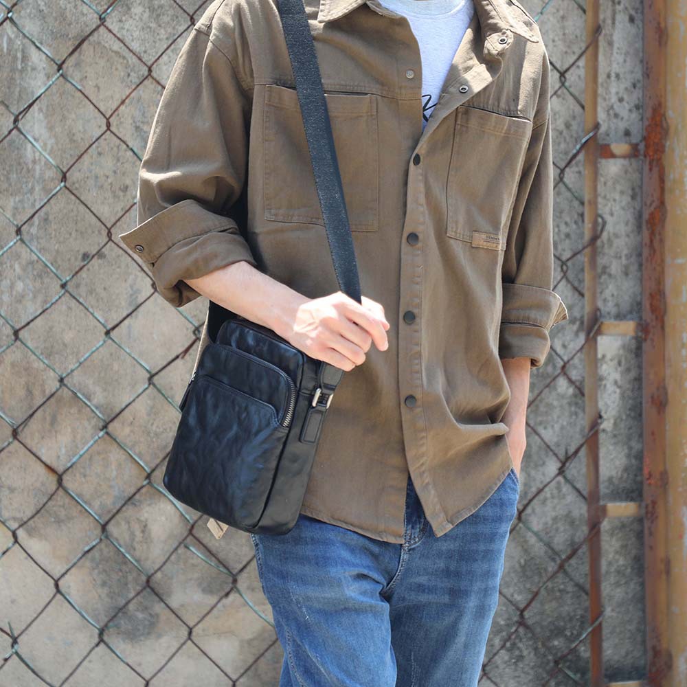 Modern Textured Leather Crossbody Pouch - Compact Utility for the Urban Explorer