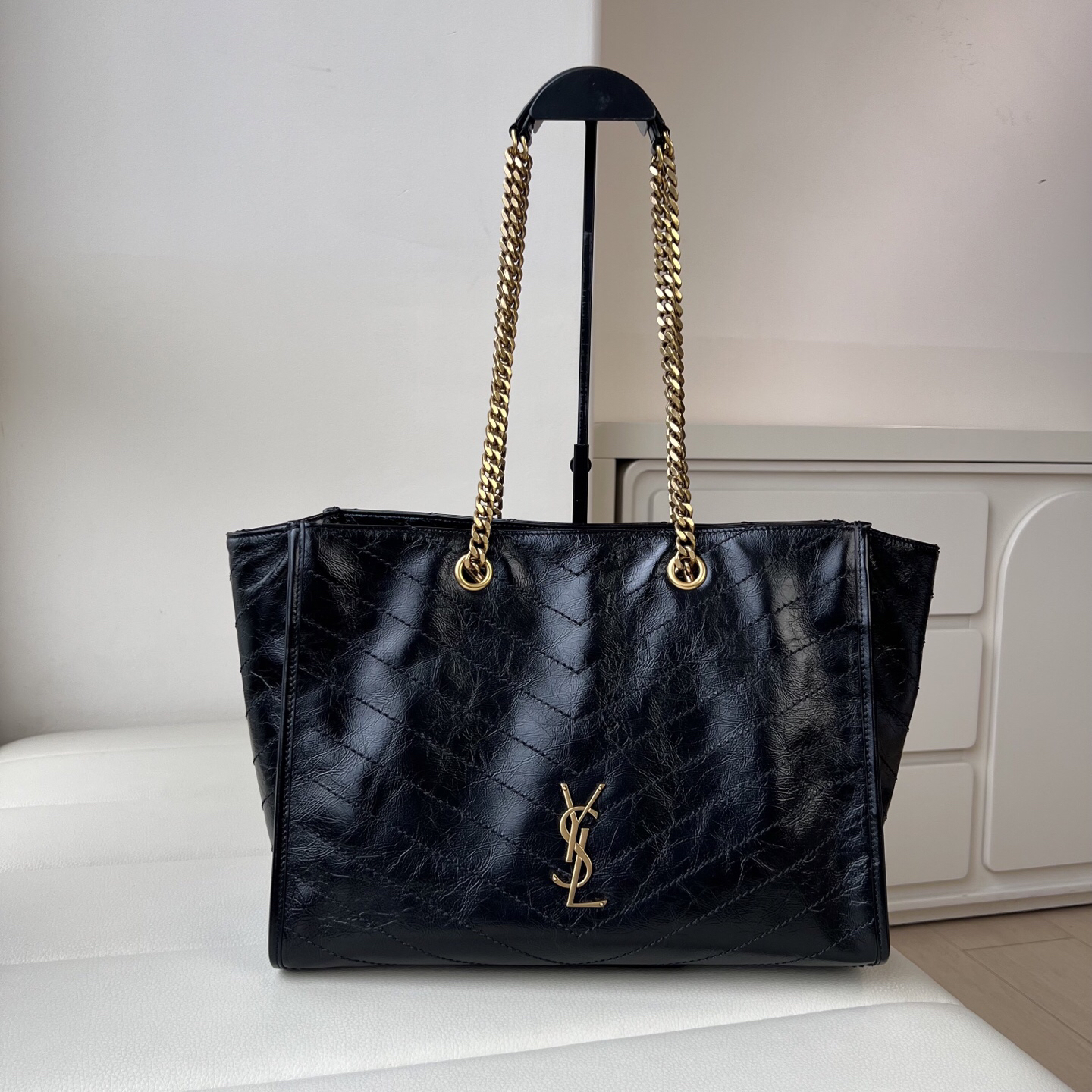 YSL Niki Shopping Tote Crinkled Vintage Leather Shoulder Bag