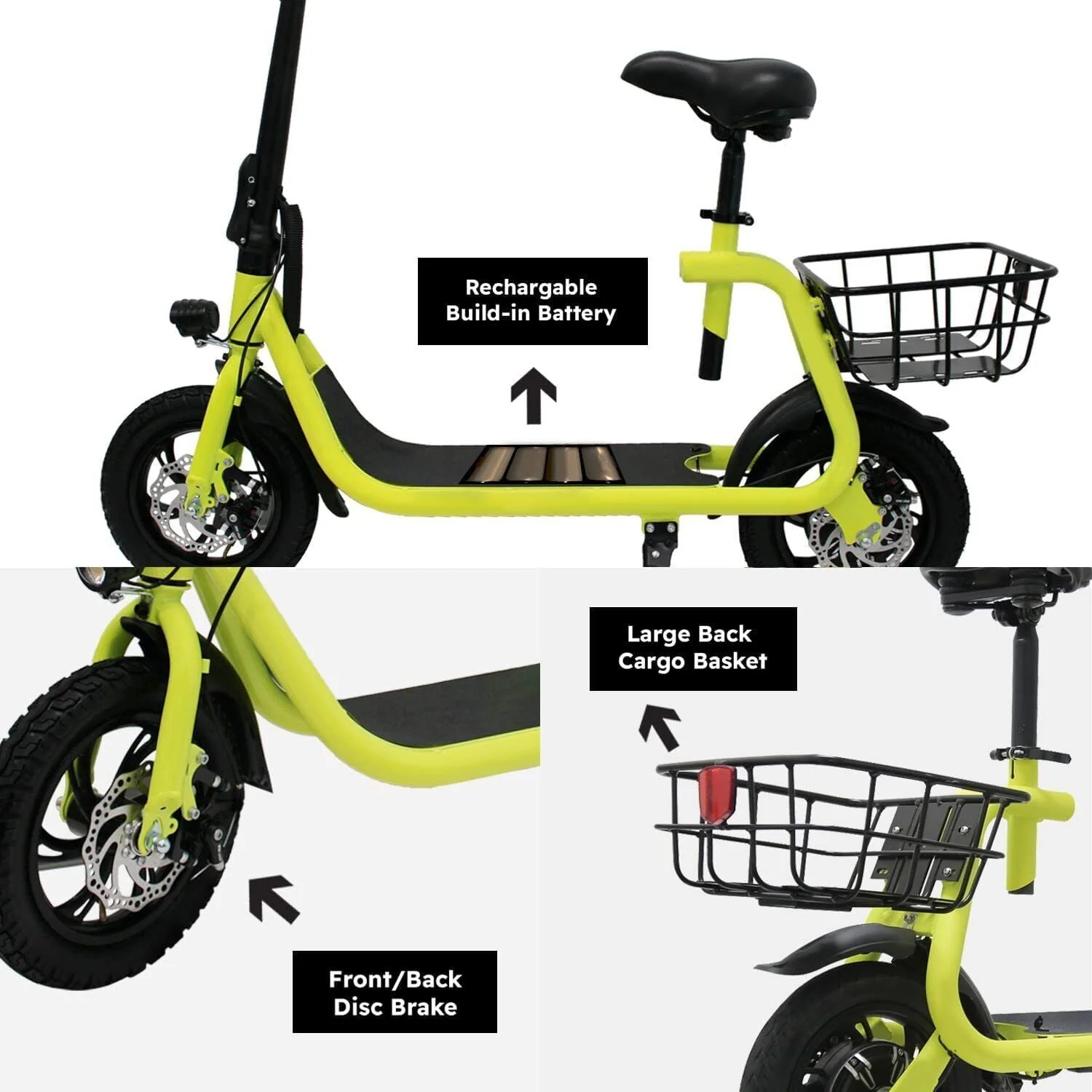 Dazone 12in Folding Electric Scooter, 450W, Yellow