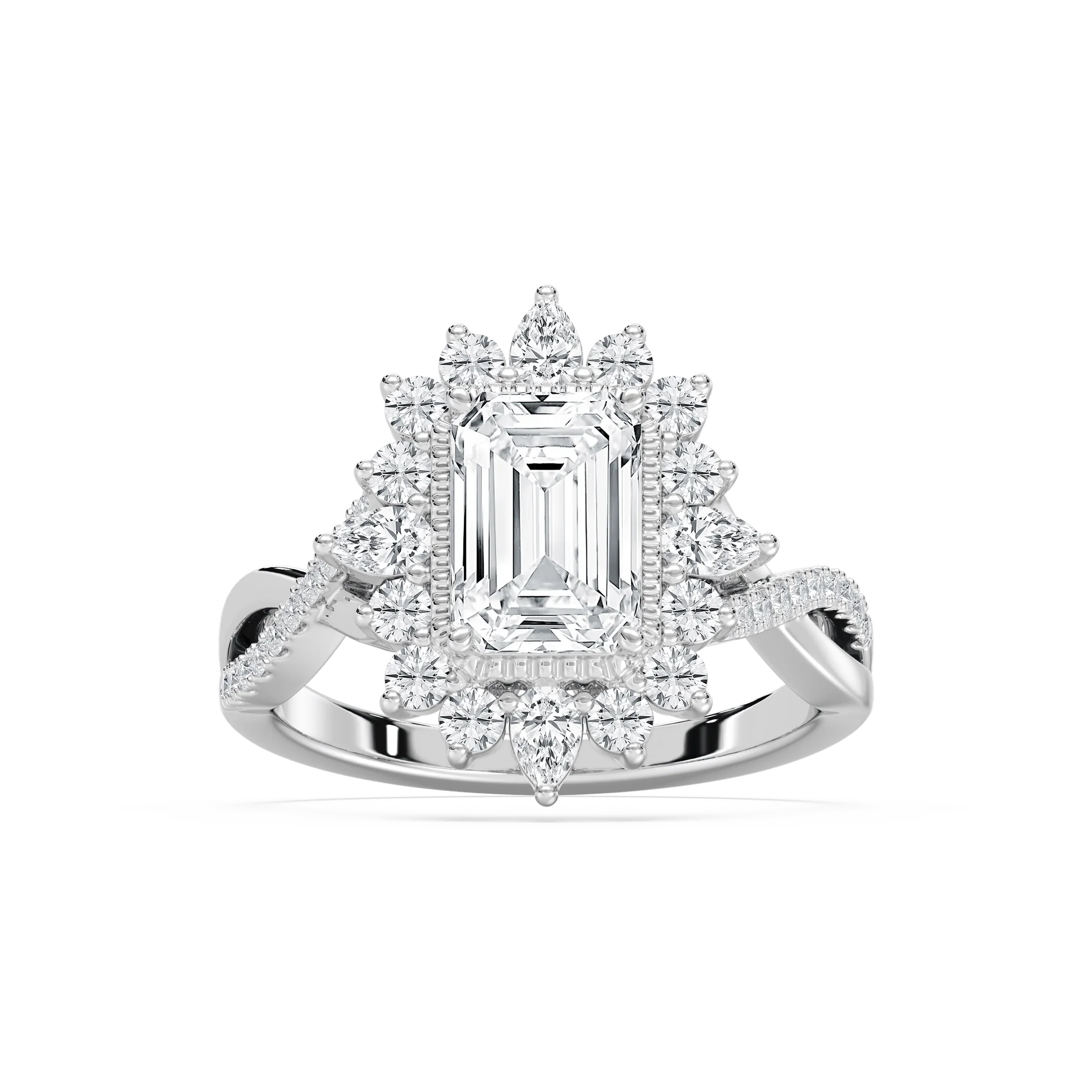 Calliope 2 ³⁄₄ ctw Emerald Lab Grown Diamond Milgrain Vintage Halo Engagement Ring