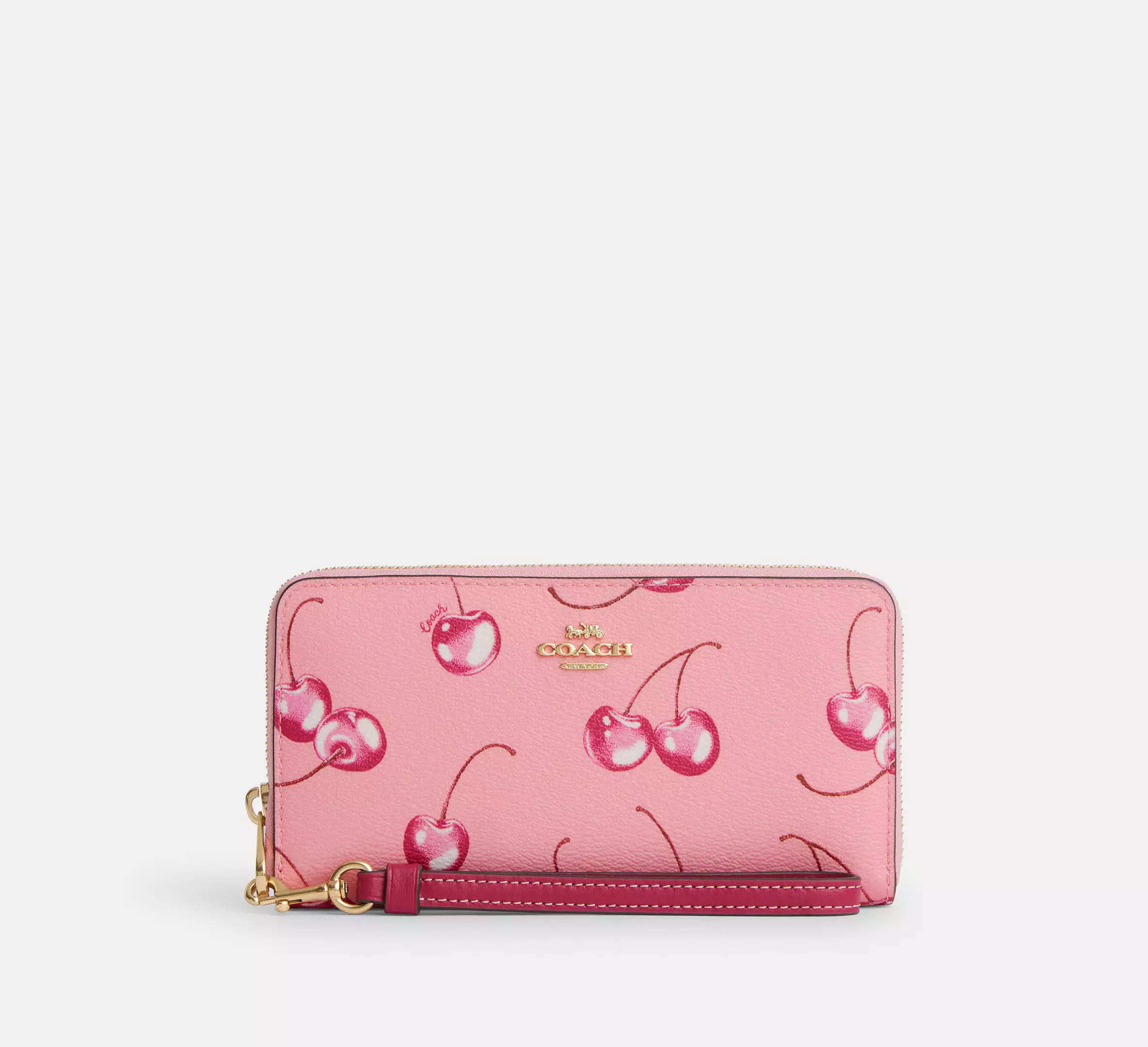 Long Zip Around Wallet With Cherry Print