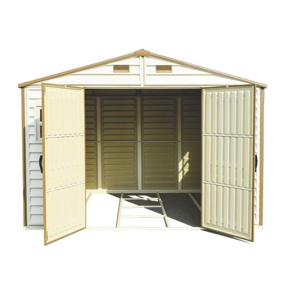 10x8 Feet V2 Wood Side Vinyl Shed - Ivory/Brown