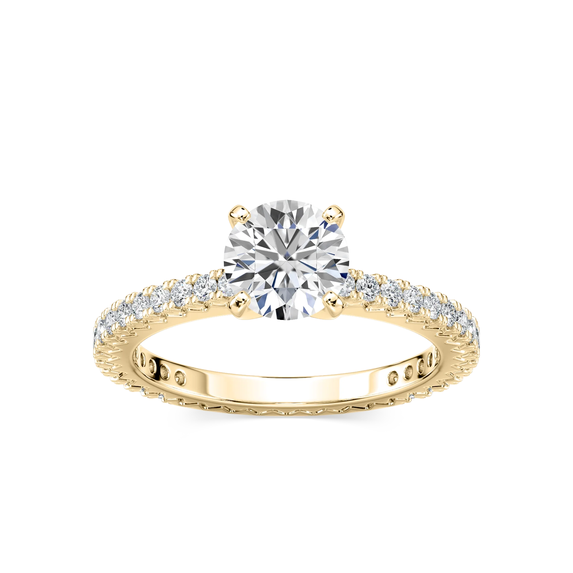 Marilyn Lab Grown Diamond Prong Set with Sculpted Eternity Profile Side Stone Engagement Ring