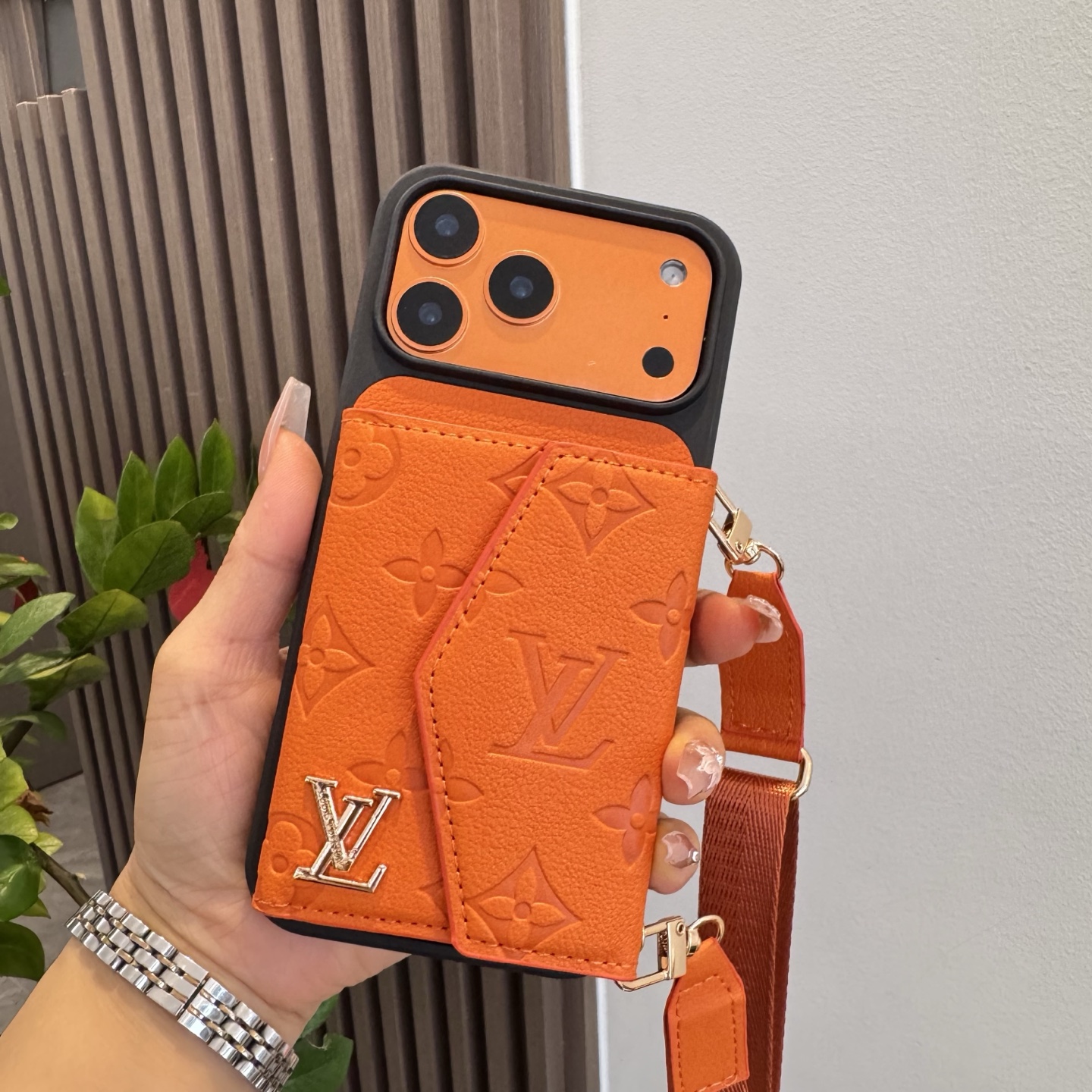 Louis Vuitton Embossed Monogram Card Holder Crossbody Strap Luxury Phone Case