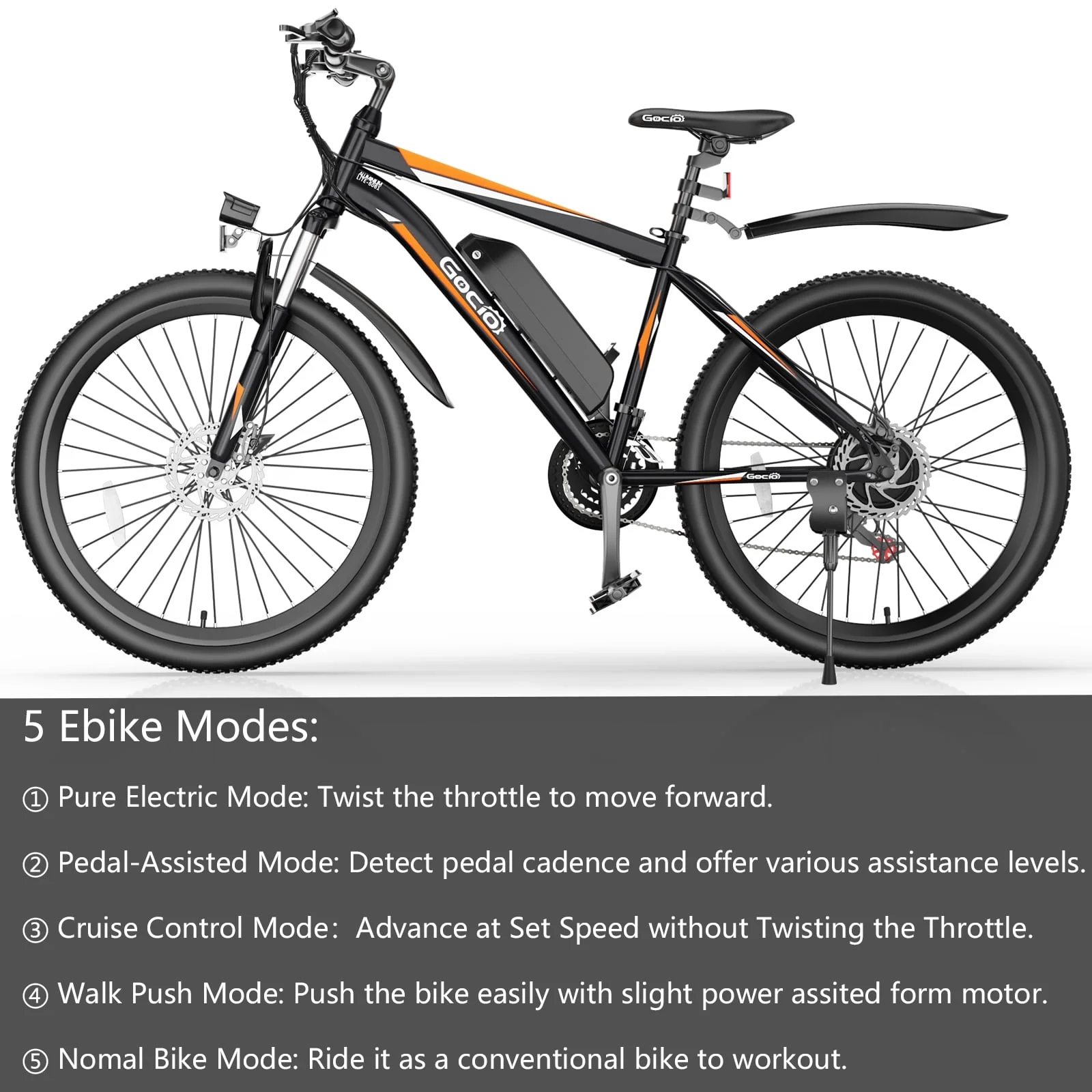 Gocio 26in Electric Mountain Bike, 500W, 48V 375Wh, 21-Speed