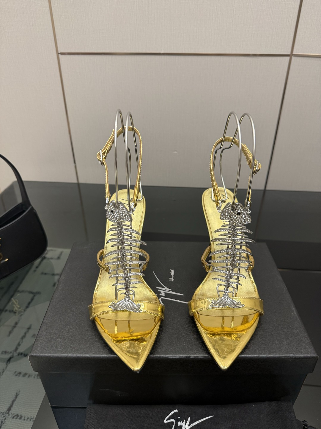 Giuseppe Zanotti Slim 2.0 105 black crystal fishbone sandal