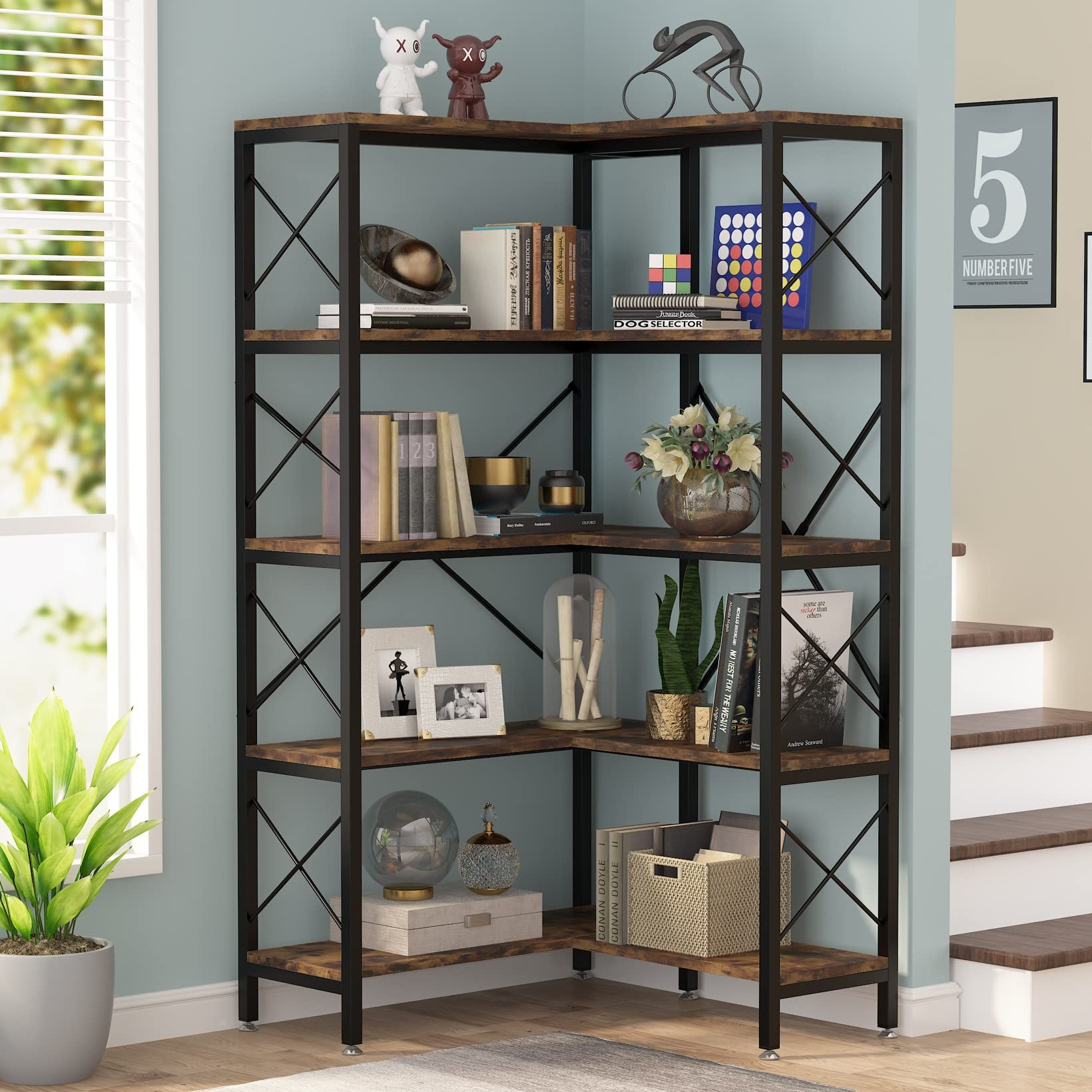 5-Shelf Corner Bookshelf