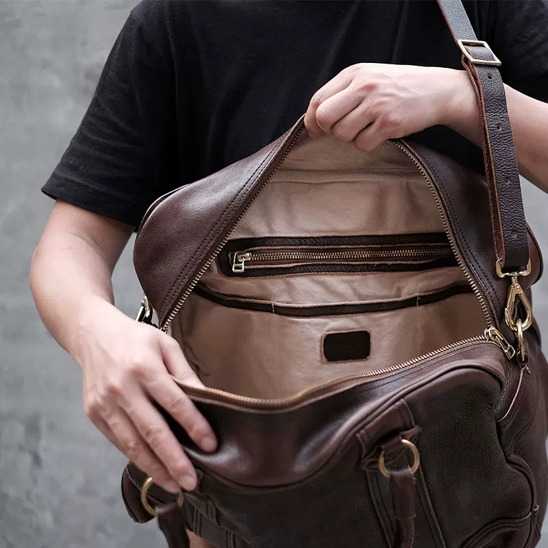Genuine leather travel shoulder bag tote bag