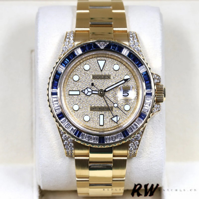 【Super Clone】Rolex GMT-Master II 116758 Yellow Gold Pave Dial 40mm Mens Replica Watch