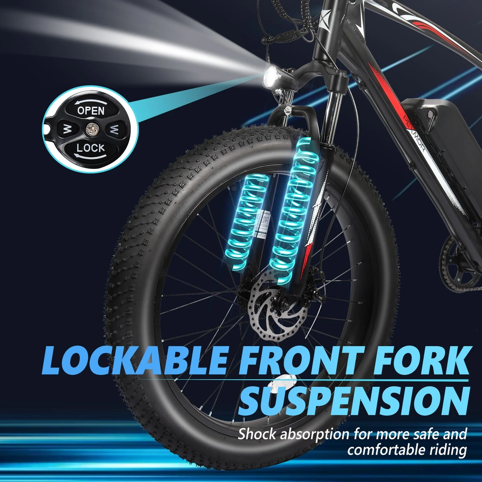 PEXMOR 26in Fat Tire Electric Mountain Bike, 500W, 48V 13Ah