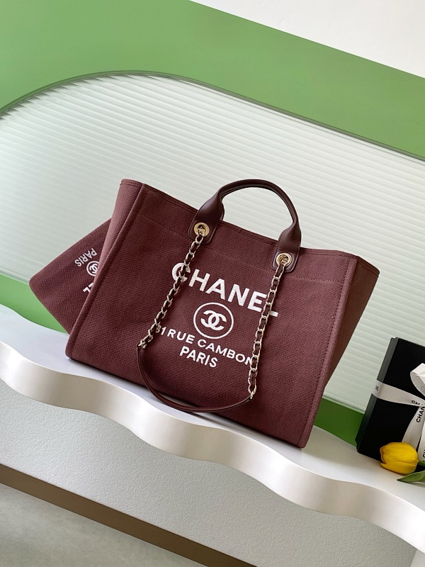 Chanel Canvas Tote Bag Burgundy Large