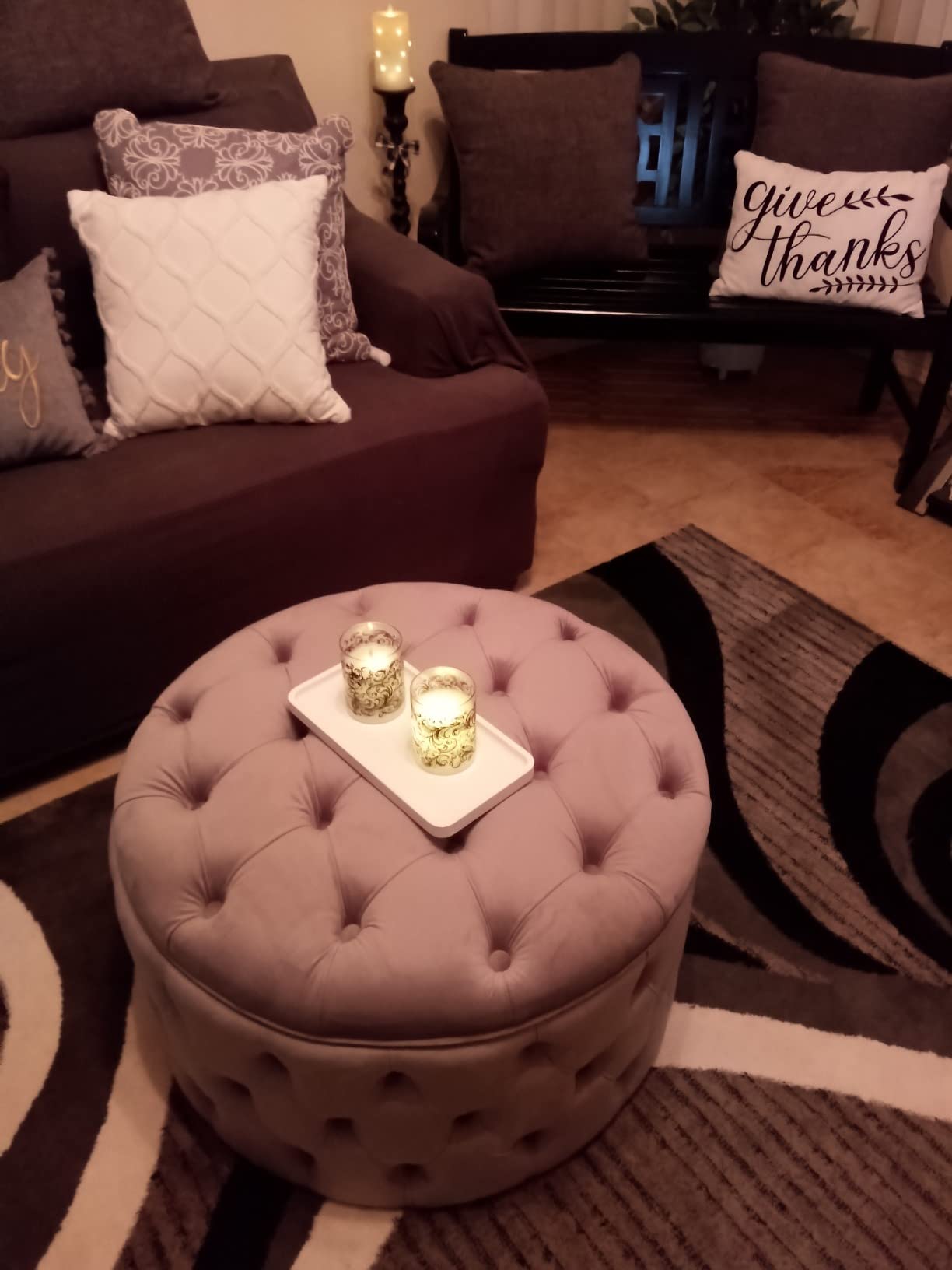Homebeez Round Velvet Storage Ottoman