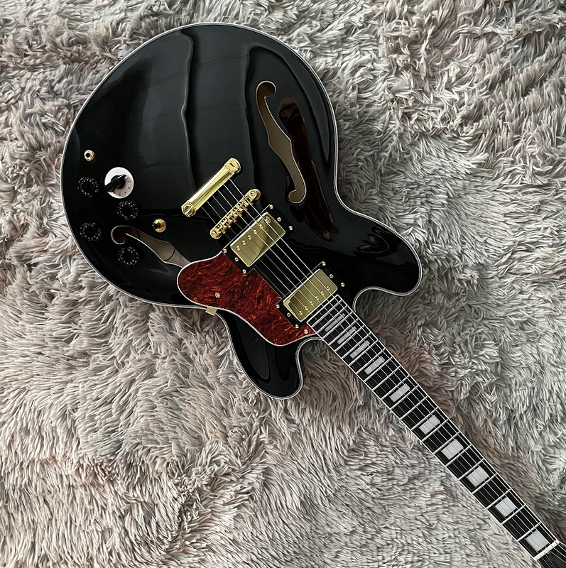 Electric Guitar Antiqued Black Semi Hollow Bone Nut Mahogany Body