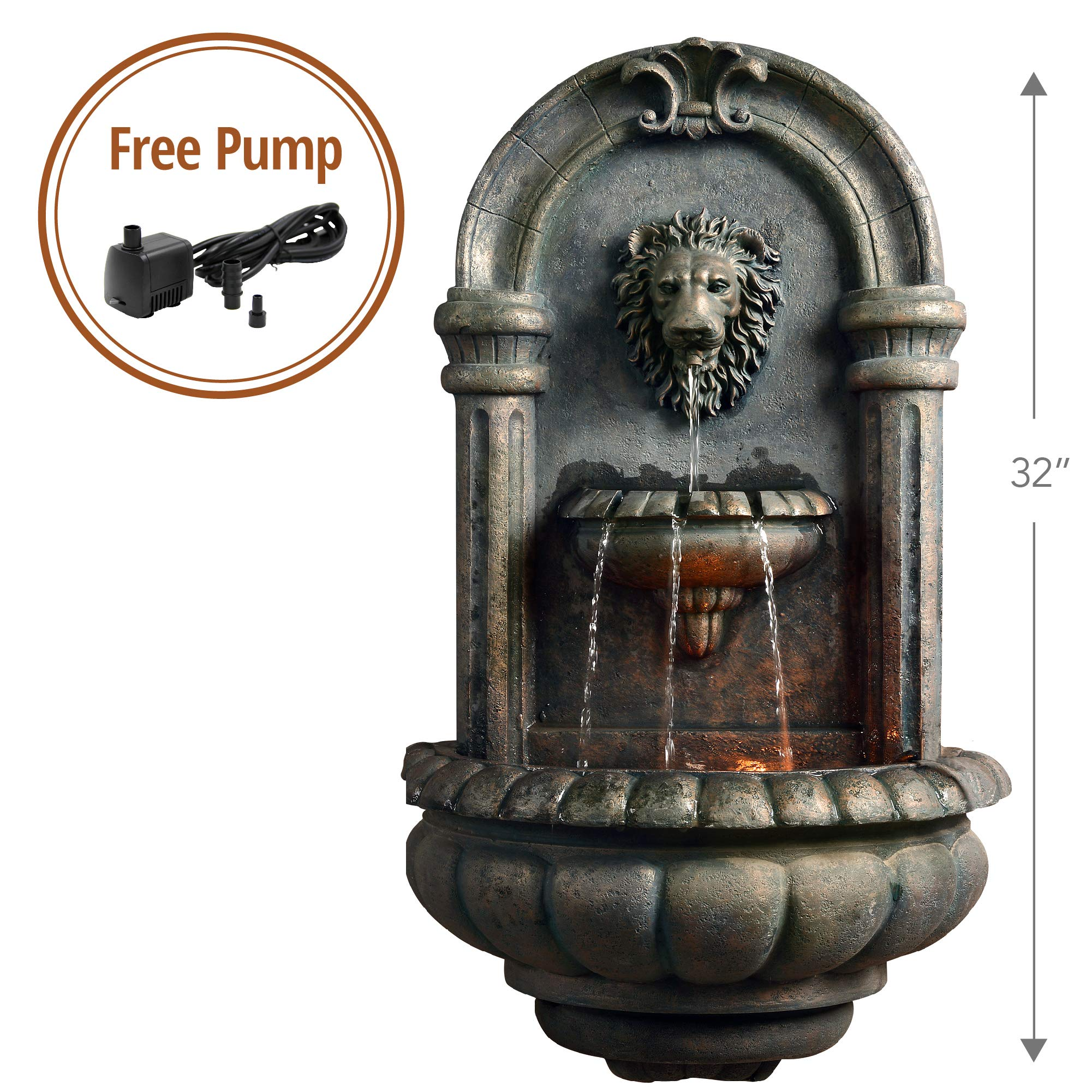 Royal Lion Head Light Weight Wall Waterfall Fountain with LED