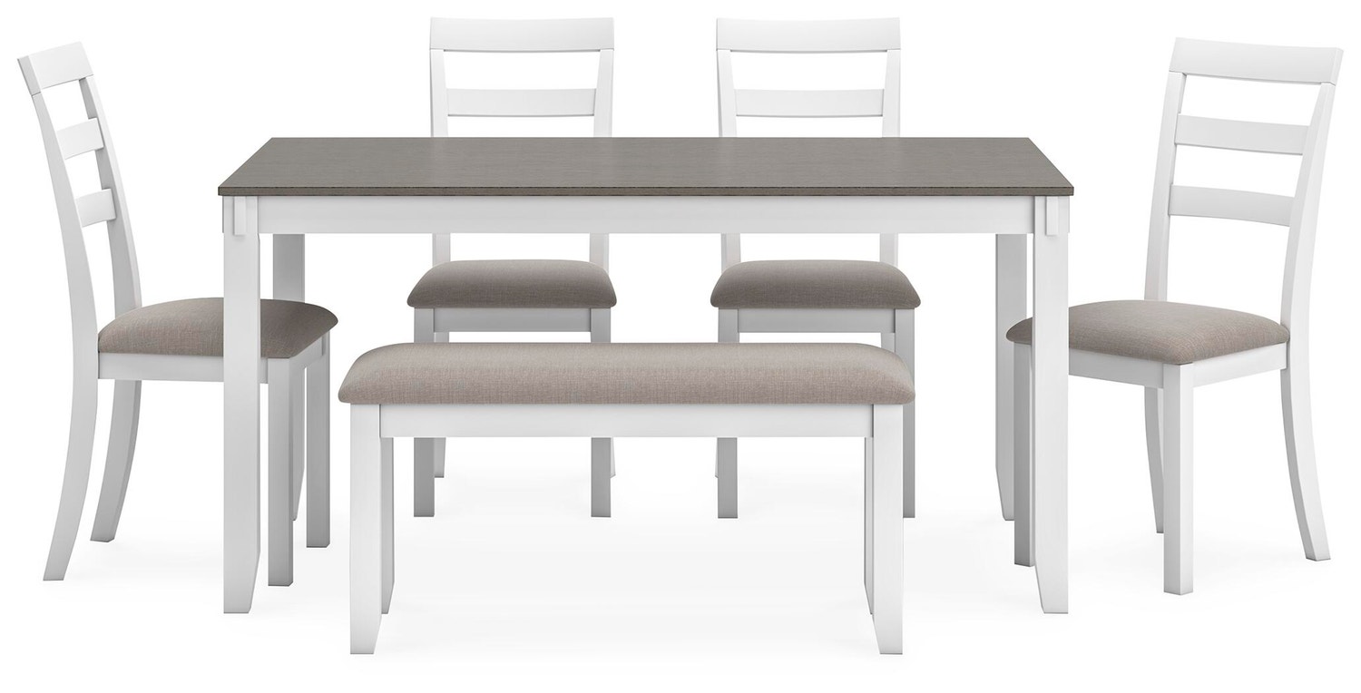 Stonehollow Dining Table, 4 Chairs and Bench (Set of 6)
