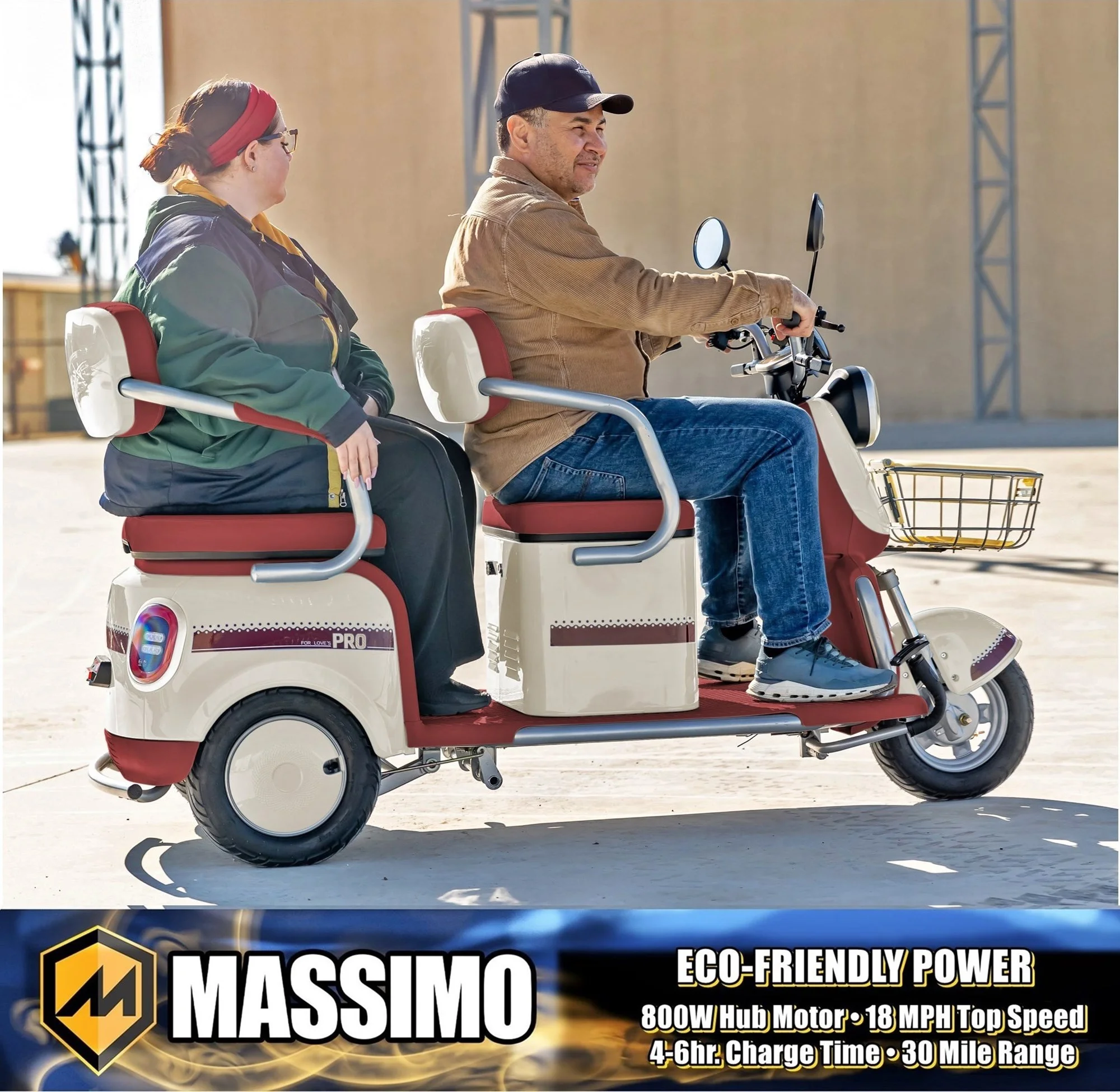 Massimo MGC Two-Seat 3-Wheel Electric Cart, Blue