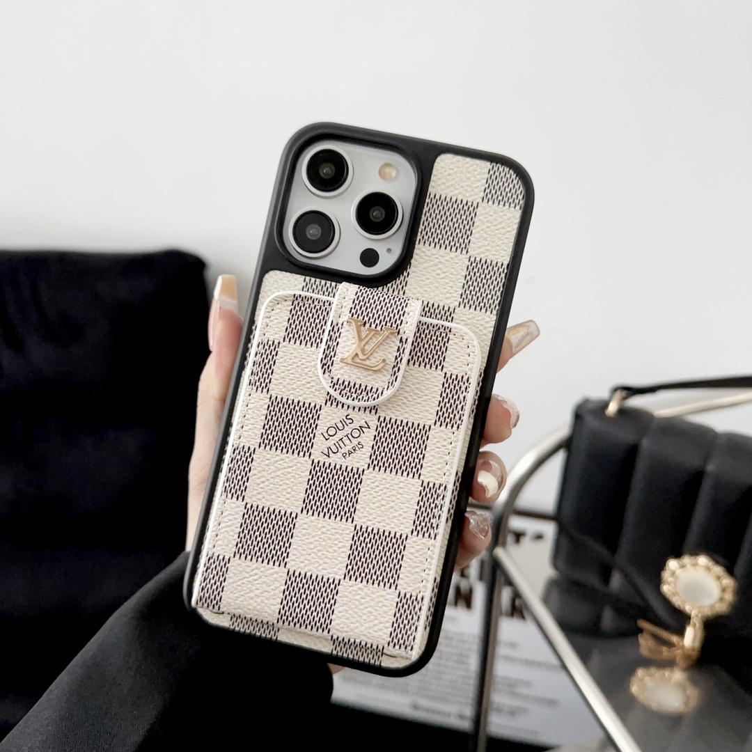 Designer Monogram Card Holder Phone Case with LV & GG Metal Buckle