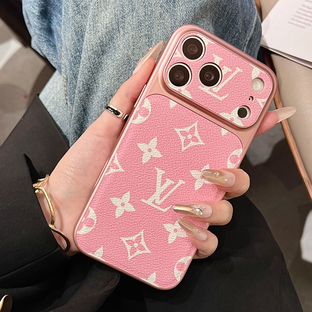 LV & Gucci Classic Monogram Electroplated Frame Luxury Leather Phone Case
