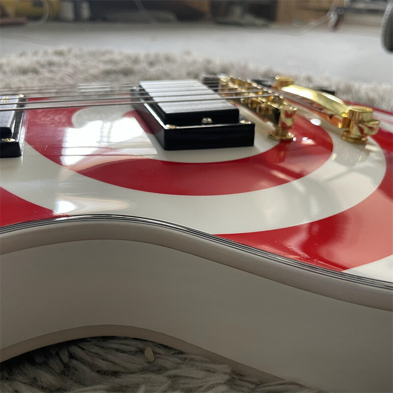Red & White Zakk Bullseye Electric Guitar Solid Mahogany Body Gold Hardware