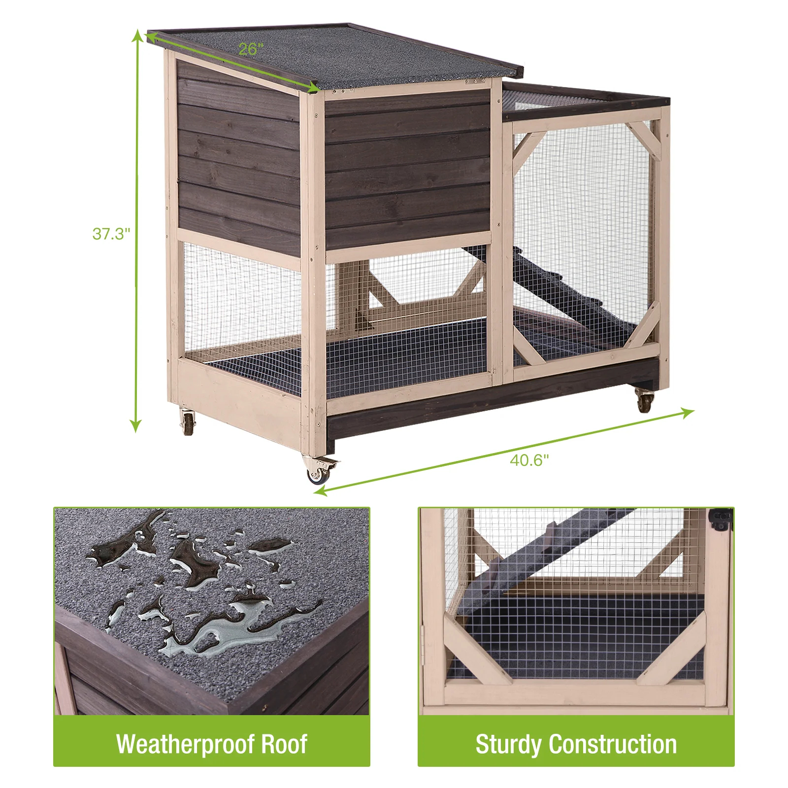 Gossy Weather Resistant Rabbit Hutch with Ramp