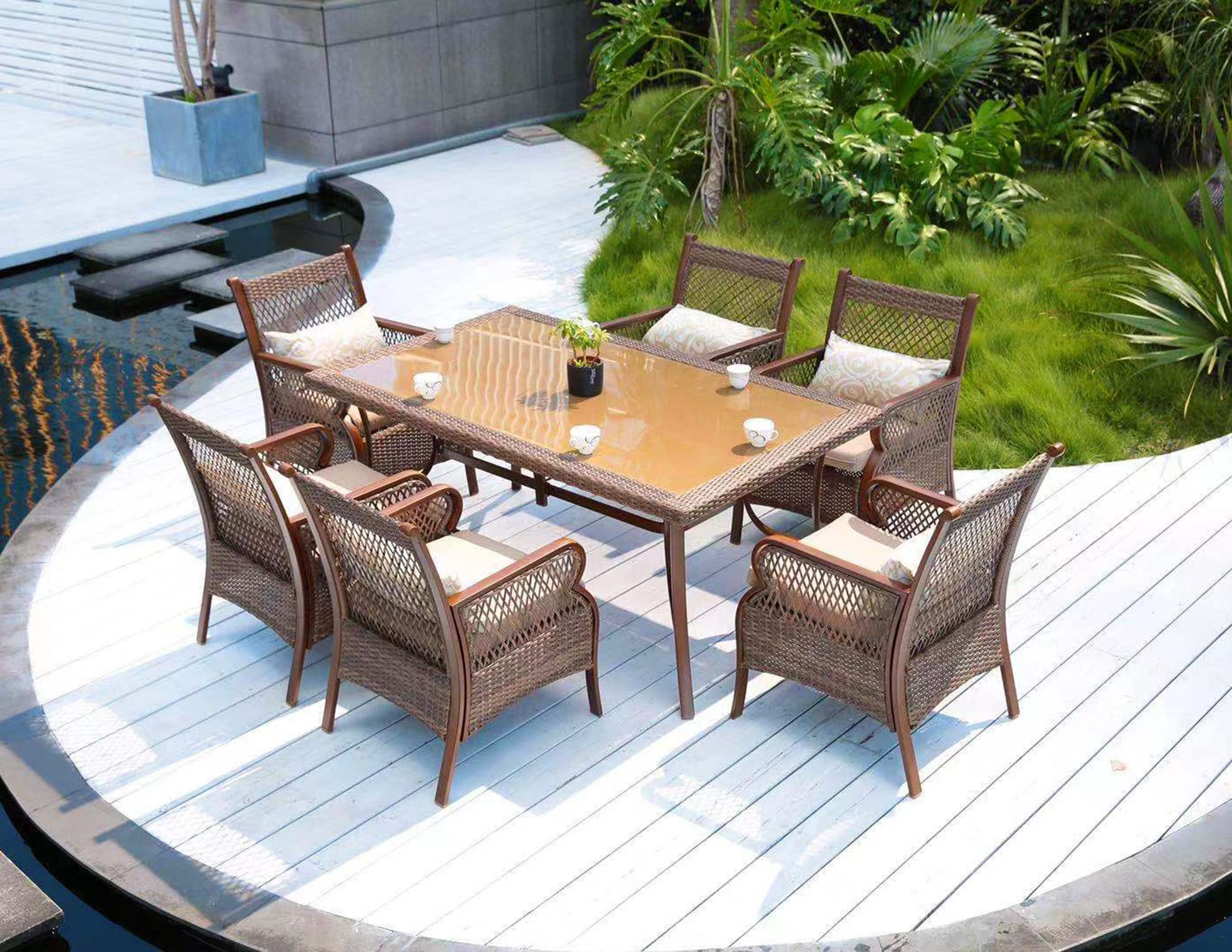 Wicker Patio Furniture Sets Rectangular Tempered Glass Top
