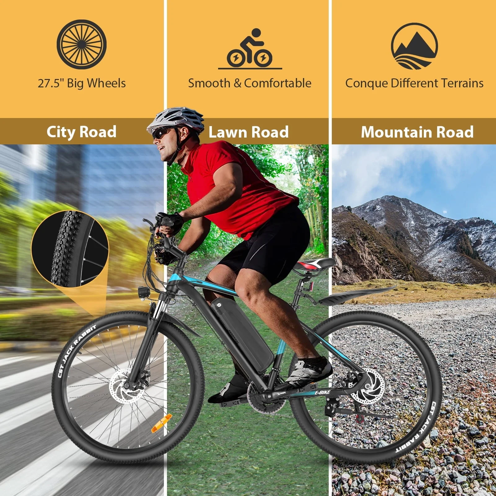 Elifine 27.5in Electric Mountain Bike, 500W, 48V 10.4Ah