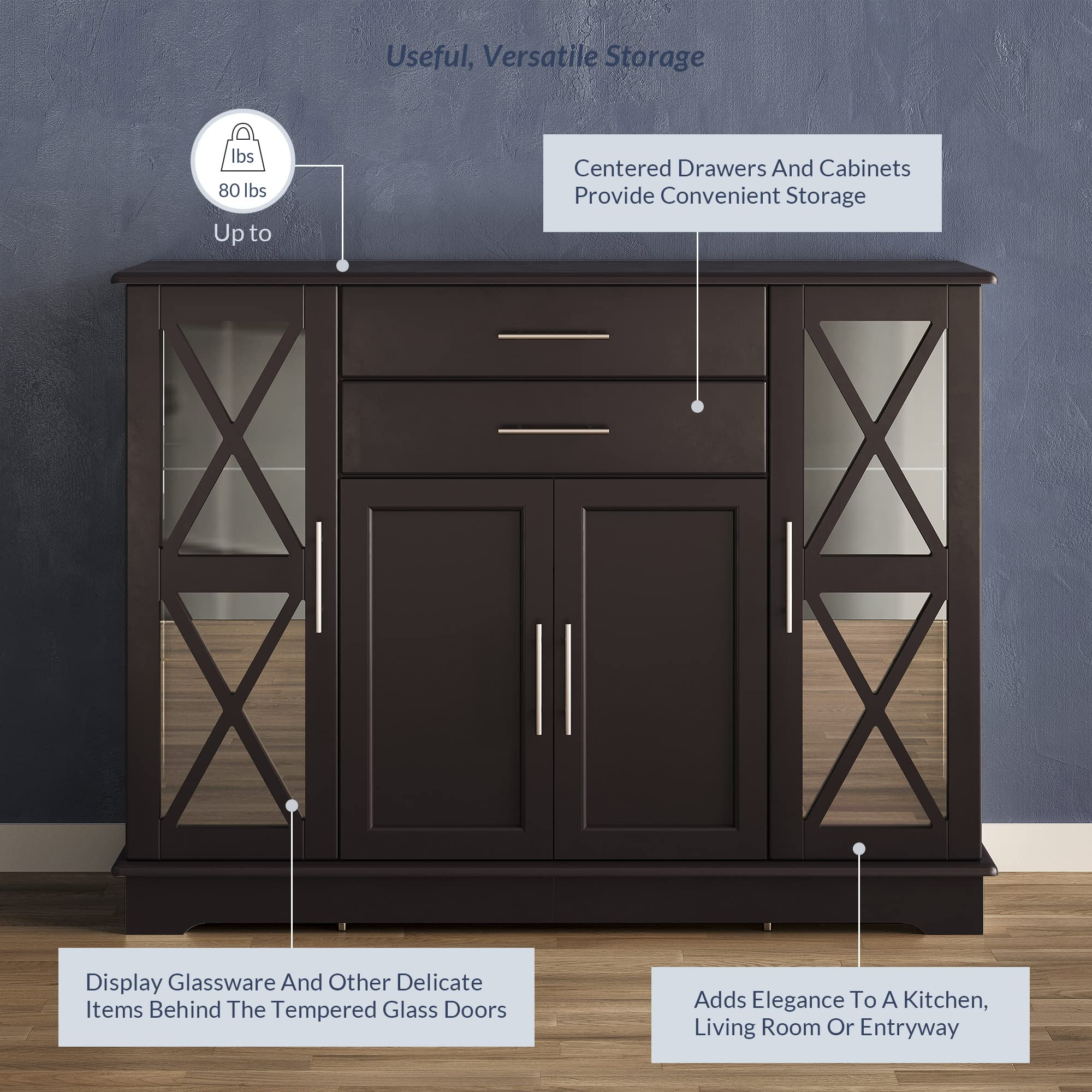 Wood 47 Inch Sideboard Buffet Storage Cabinet Console Sofa Table